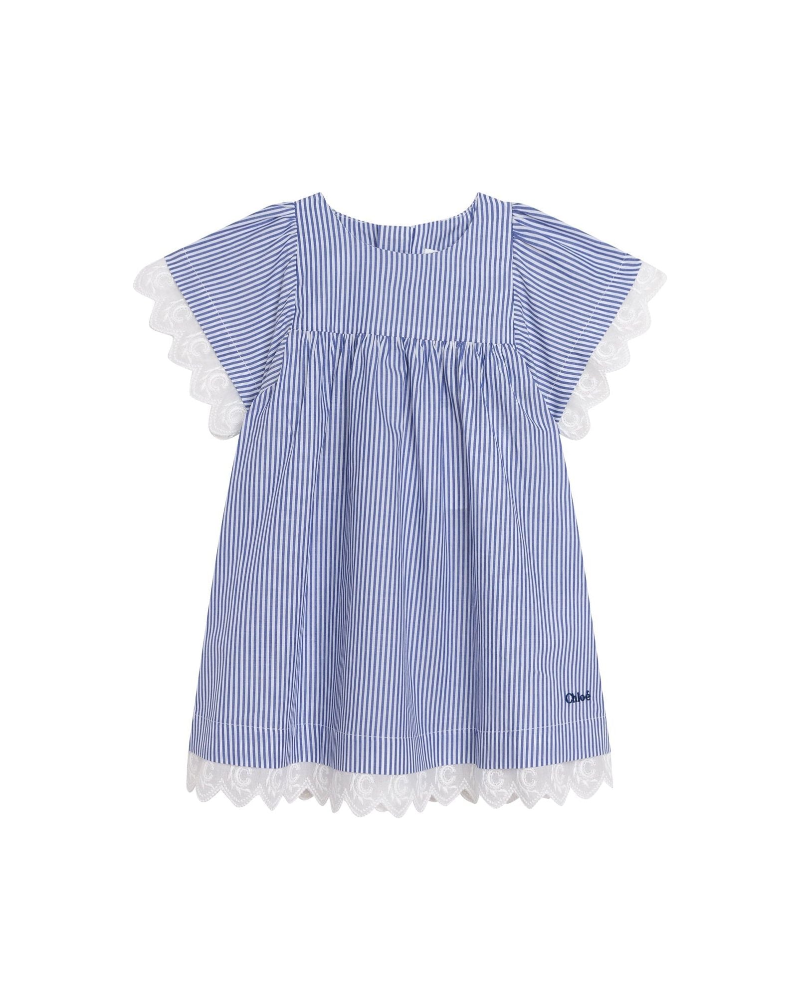 Robe en tissu rayé avec bande brodée - Rayure Bleu