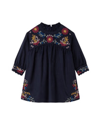 Cotton dress with broderie anglaise - Bleu Amiral