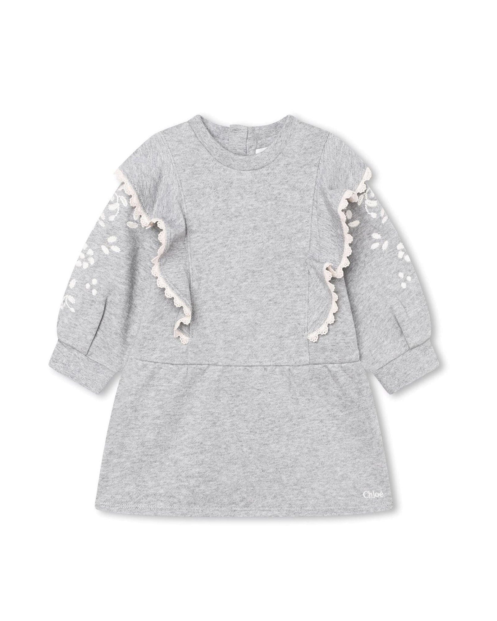 Flounced cotton dress - Heather grey