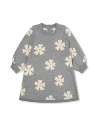 Robe pull à motif fleuri en coton - Gris Chiné