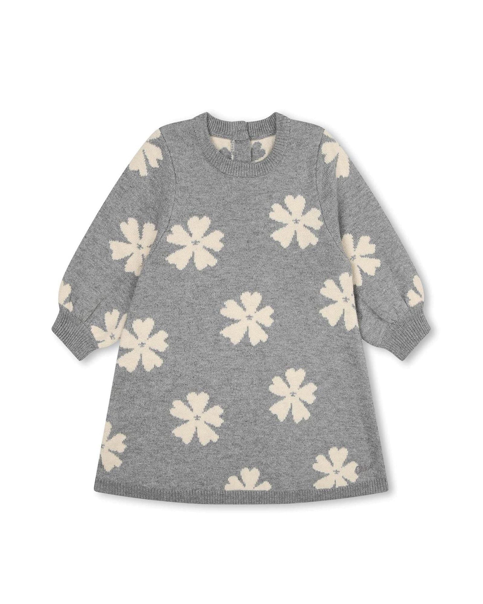 Robe pull à motif fleuri en coton - Gris Chiné