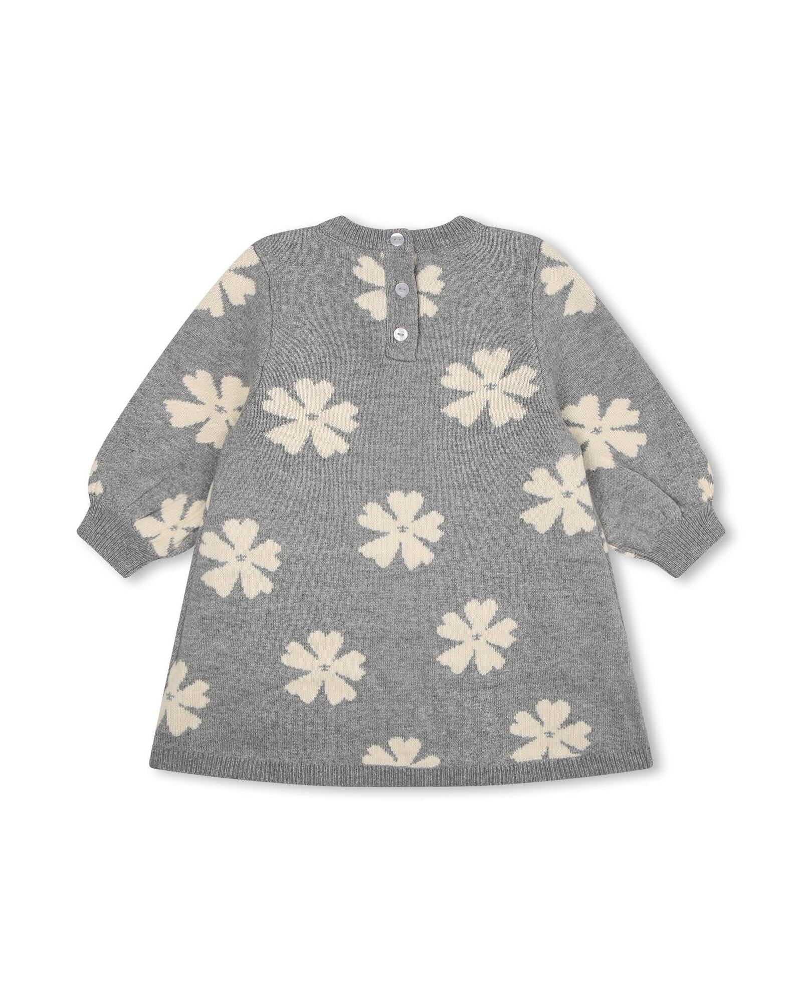 Robe pull à motif fleuri en coton - Gris Chiné