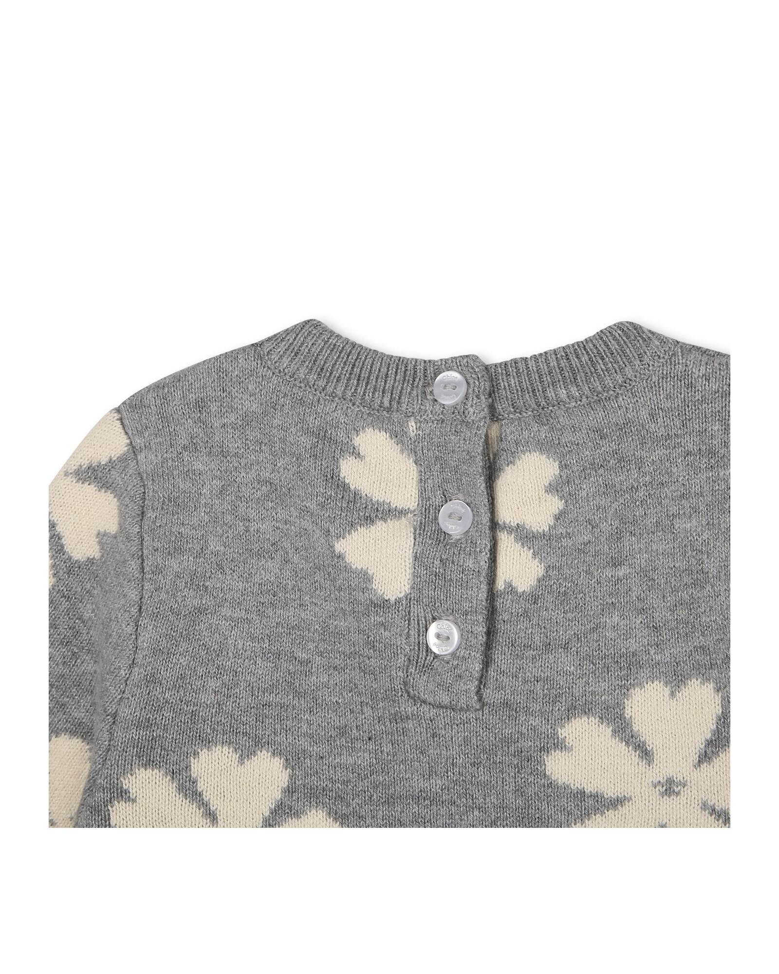 Robe pull à motif fleuri en coton - Gris Chiné