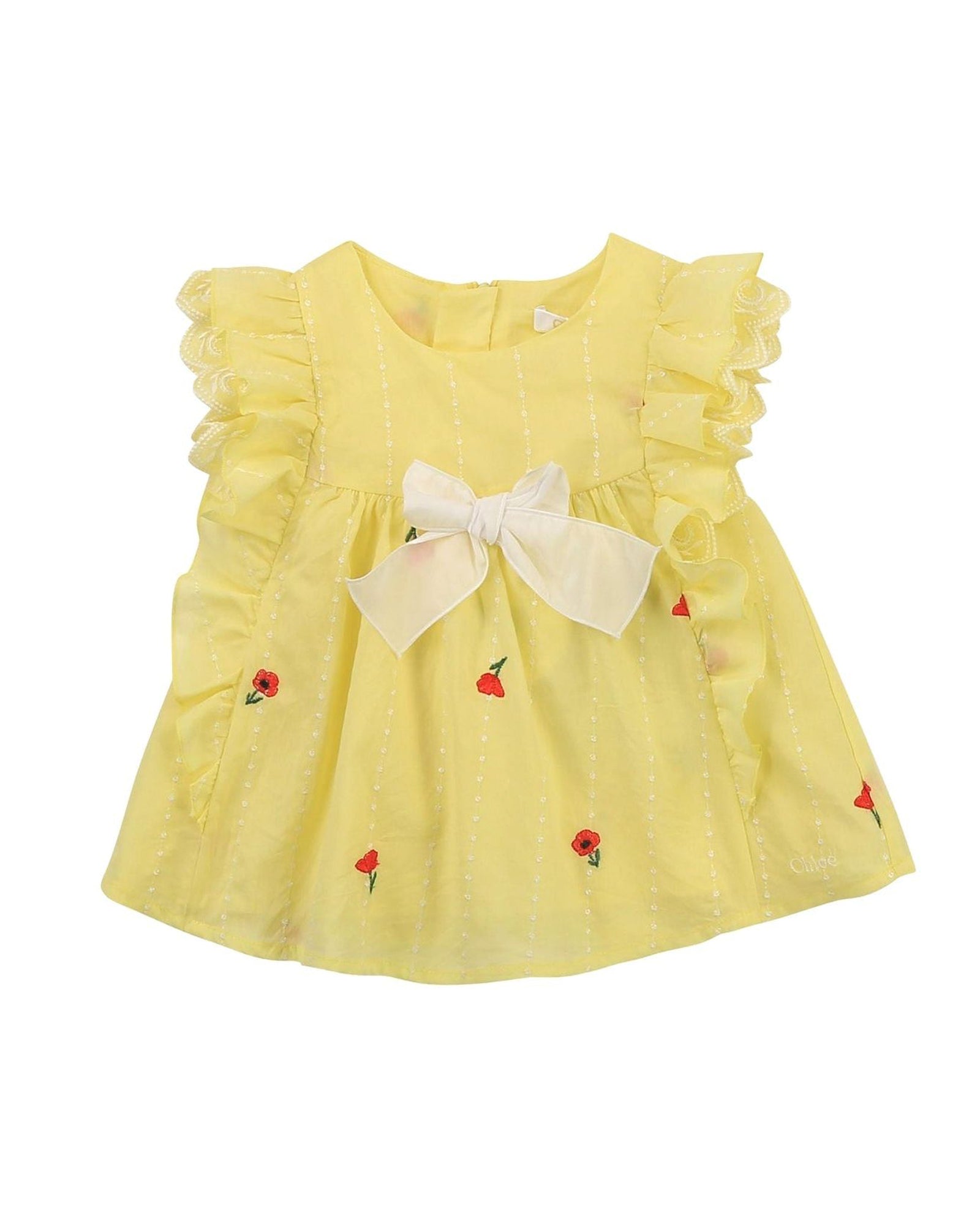 Blouse en percale avec broderie coquelicot - Light lime