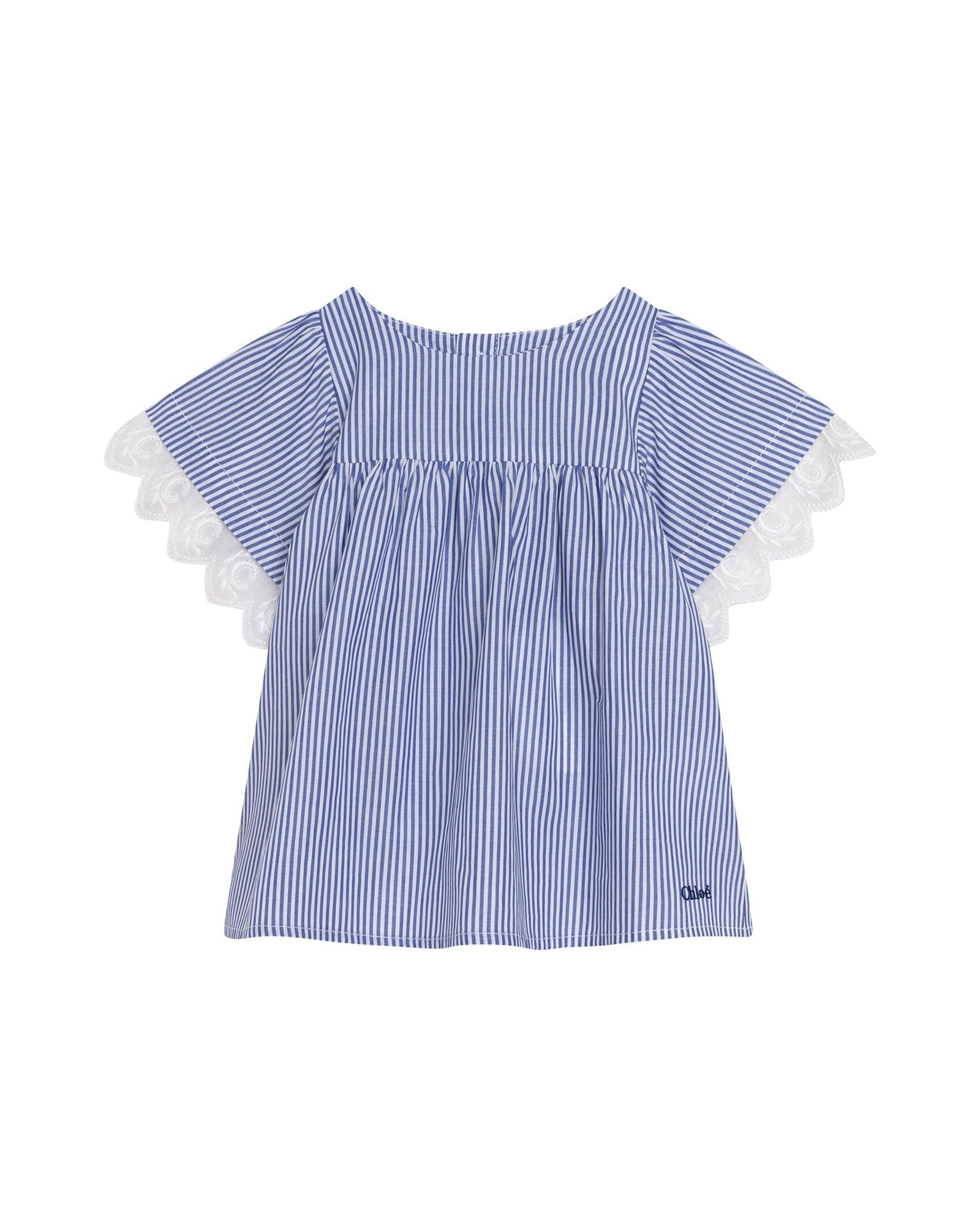 Blouse en tissu rayé bande brodée - Rayure Bleu
