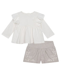 Embroidered t-shirt and shorts set - White Beige