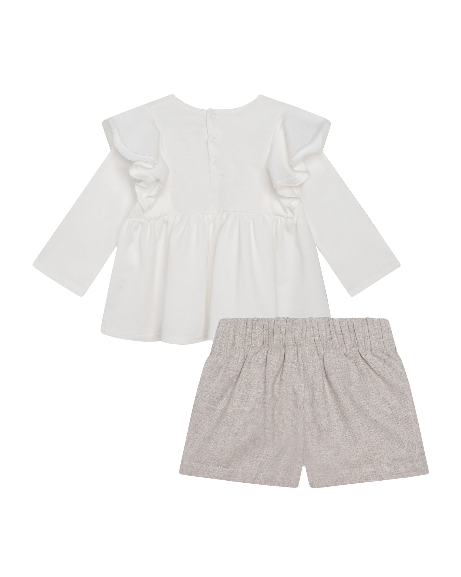 Ensemble t-shirt et short brodé - Blanc Beige