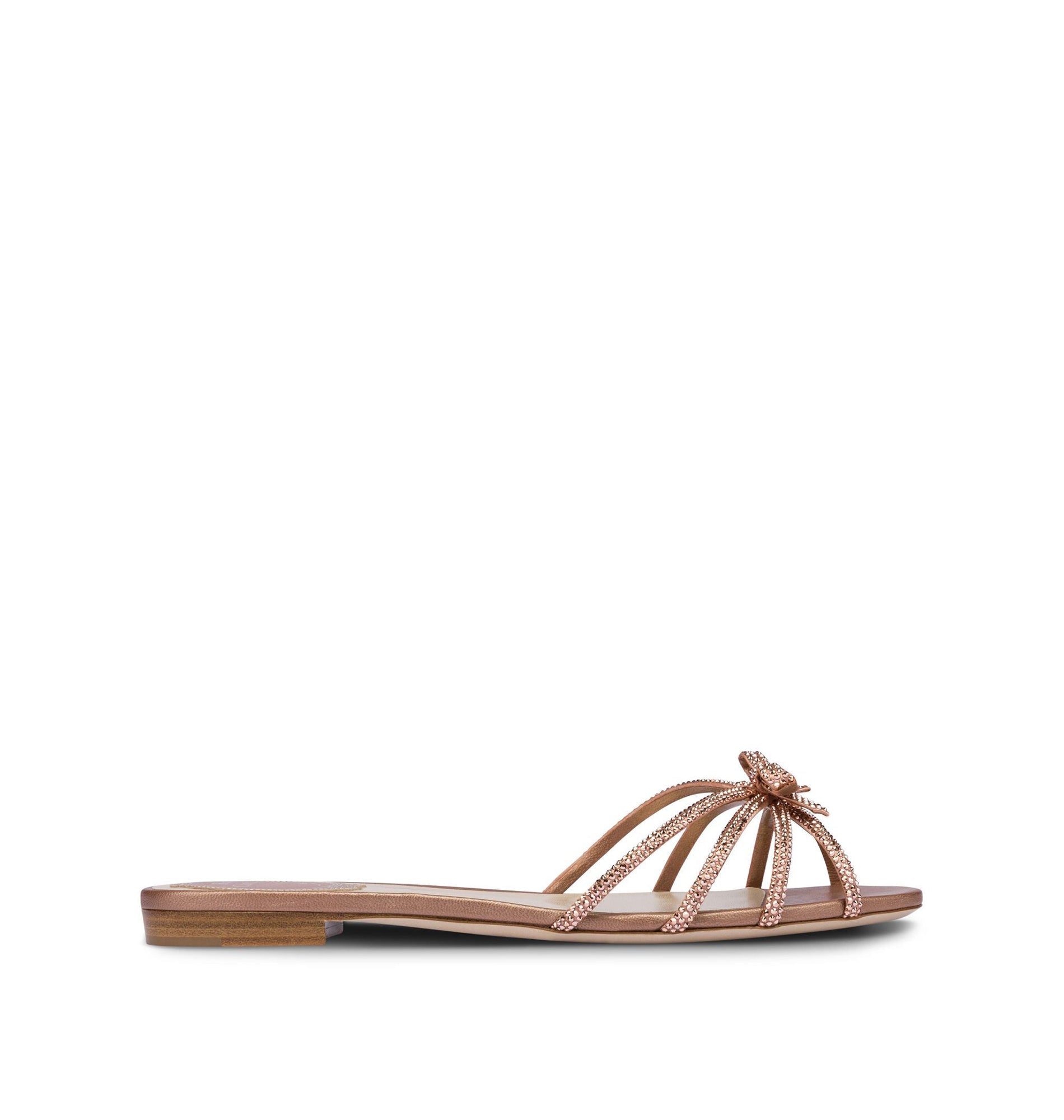 Sandales plates Caterina à strass en satin - Rose Gold