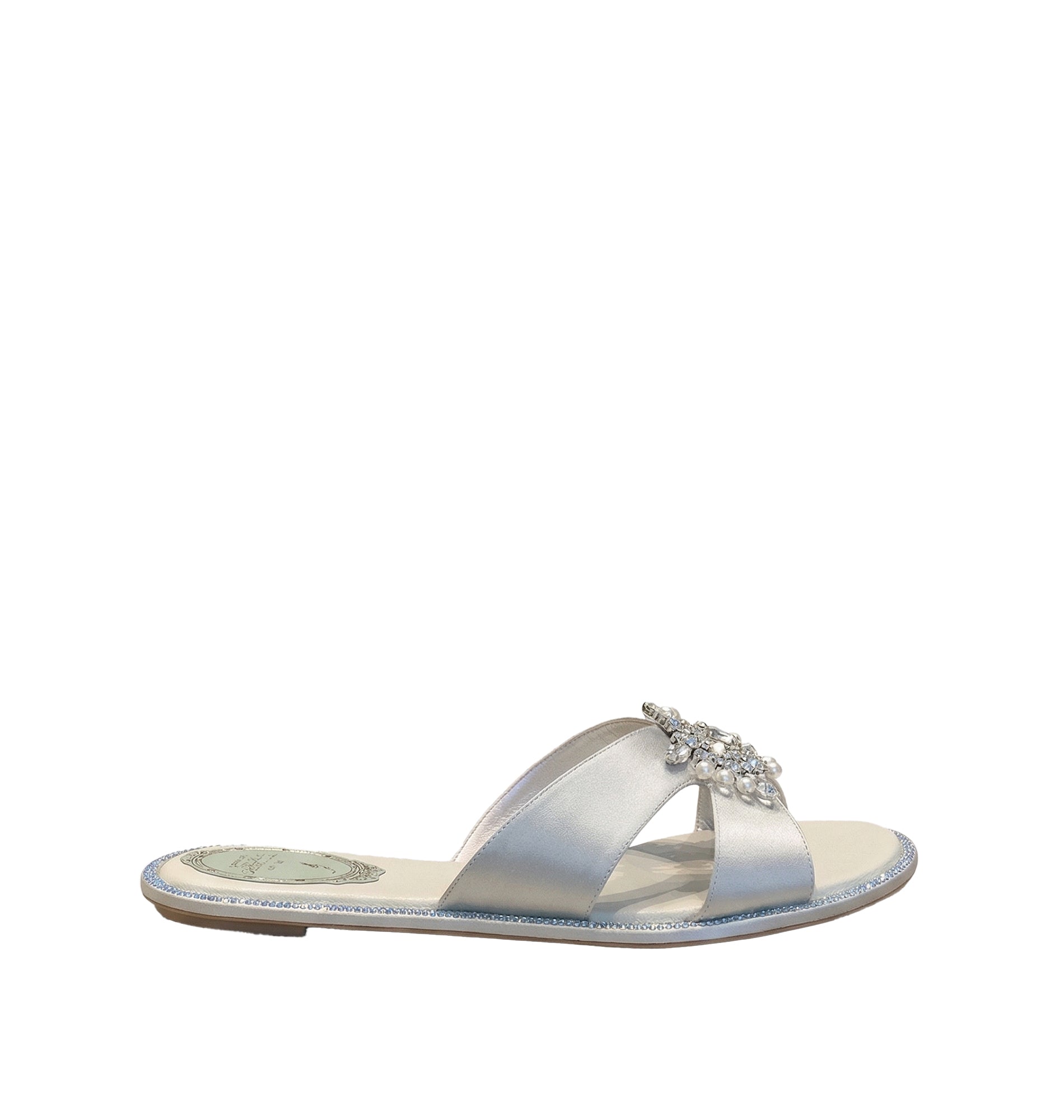 Sandales plates Chantel à strass en satin - Acqua & Chrysolite