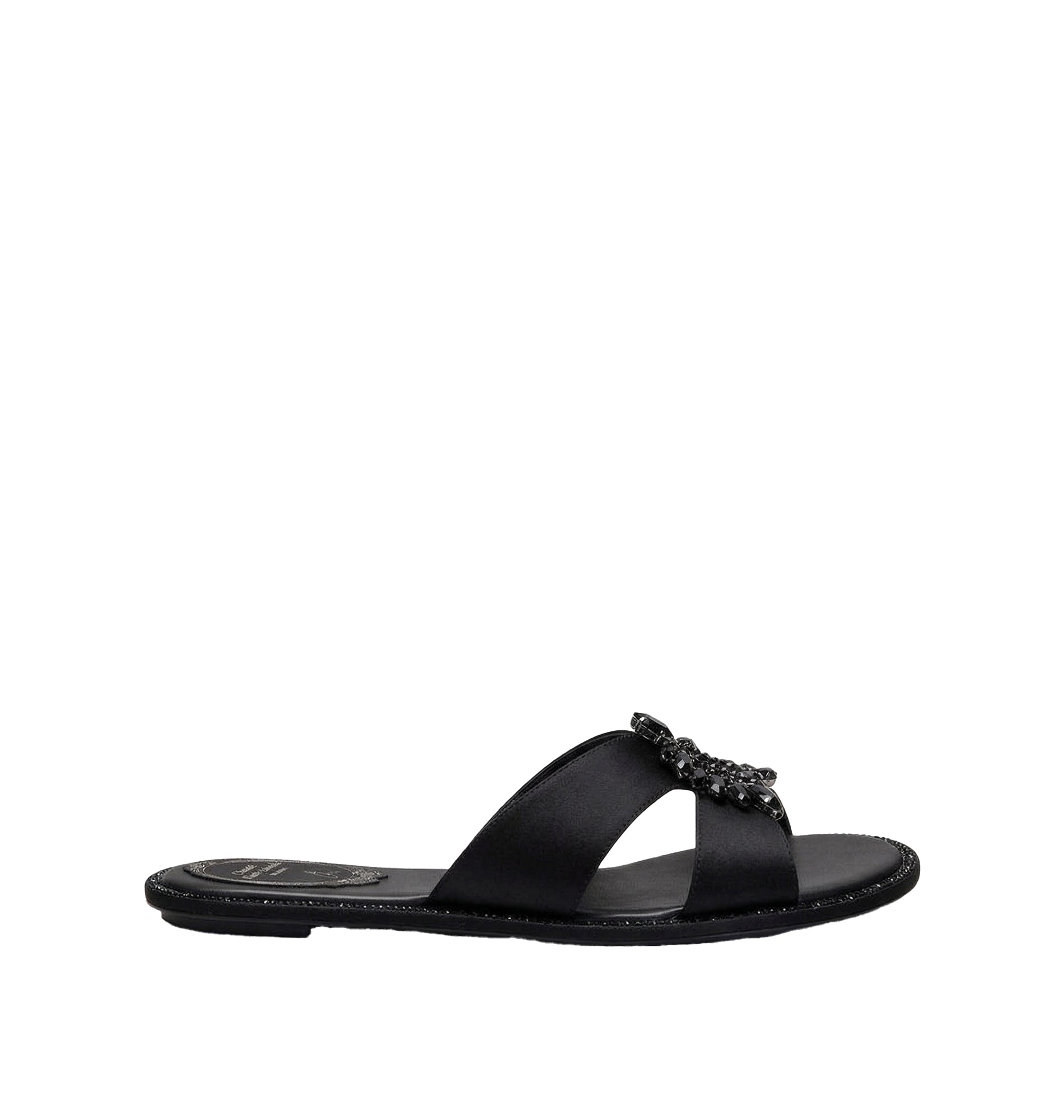 Sandales plates Chantel à strass en satin - Nero & Jet-Light Crome