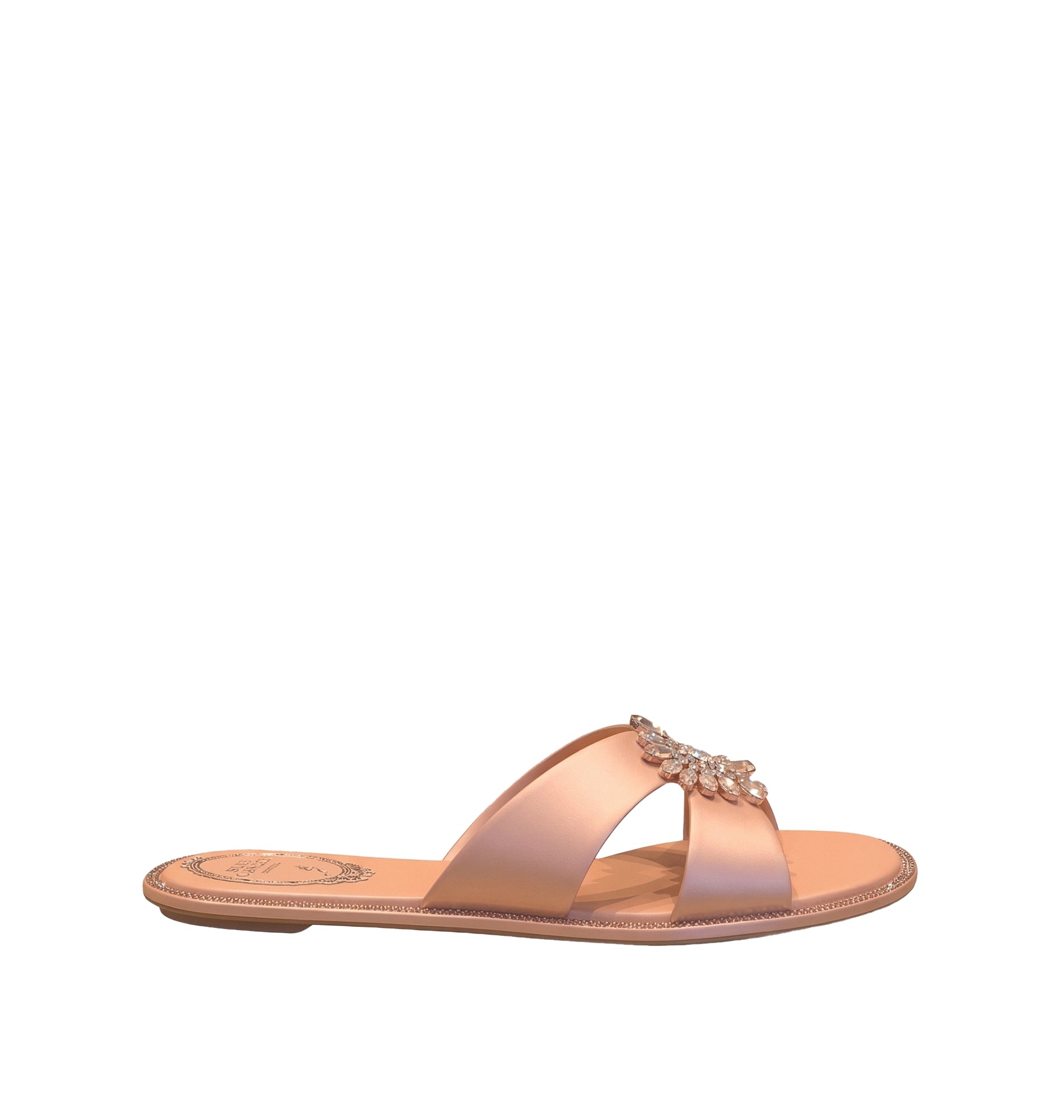 Sandales plates Chantel à strass en satin - Nude & Gold Quarz