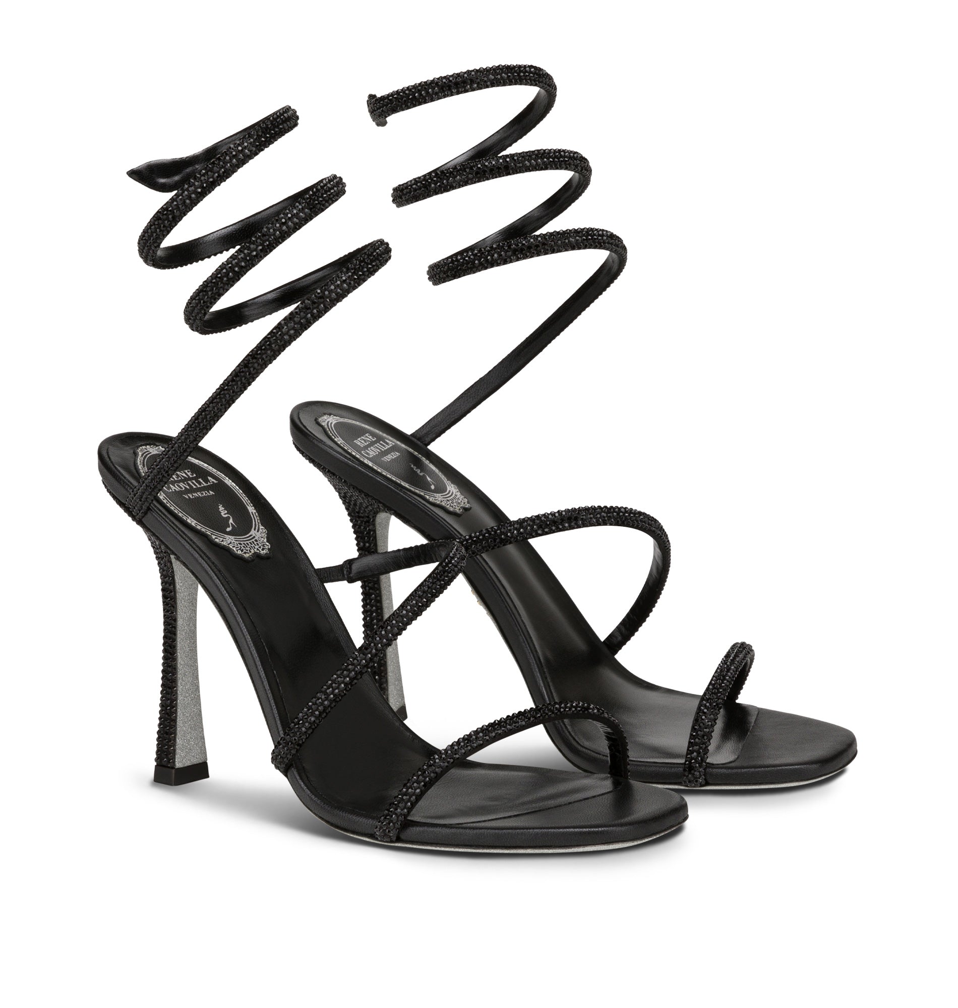Sandales à talons Cleopatra 105 à strass en satin - Nero & Jet