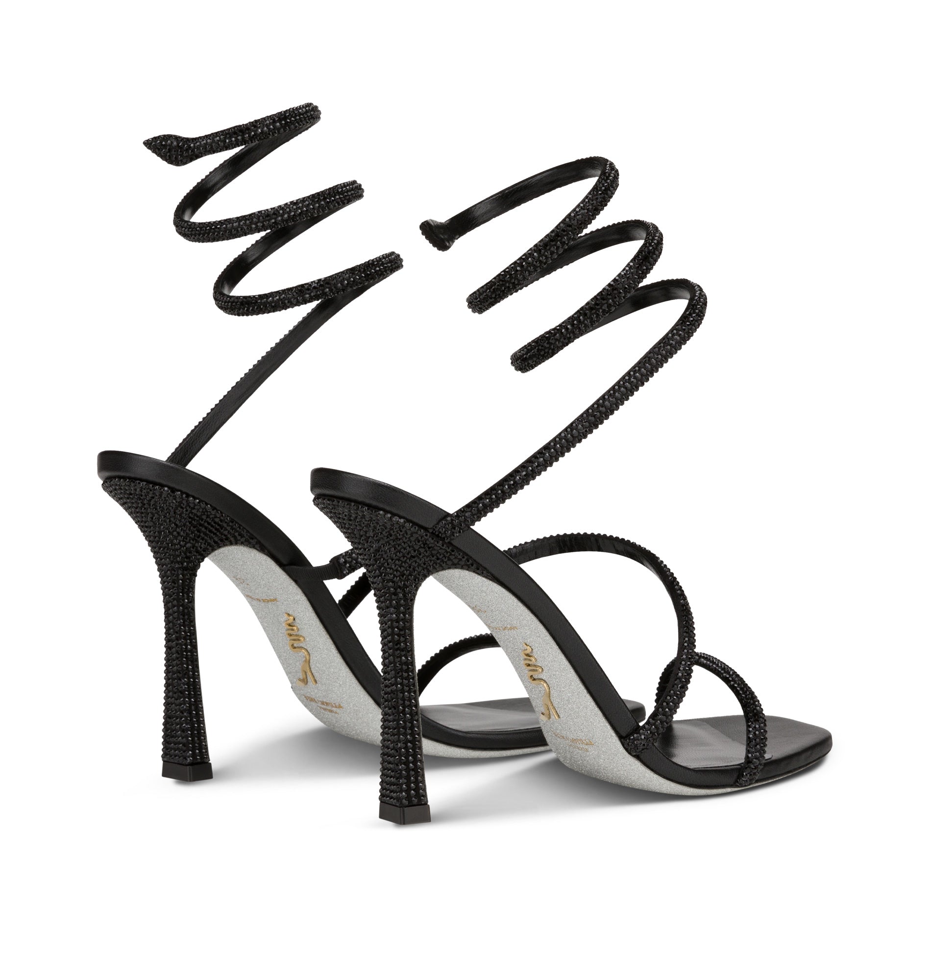 Sandales à talons Cleopatra 105 à strass en satin - Nero & Jet