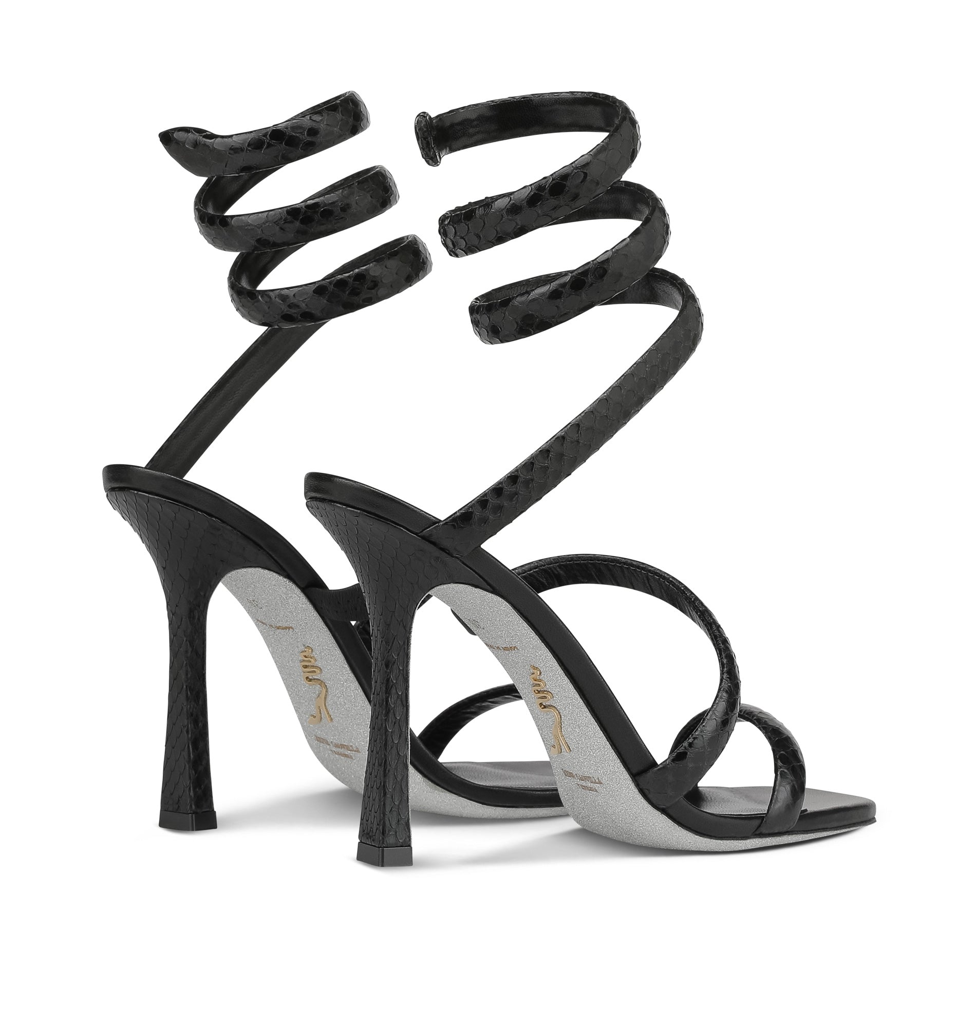 Sandales à talons Cleopatra 105 en cuir précieux - Nero Lucido
