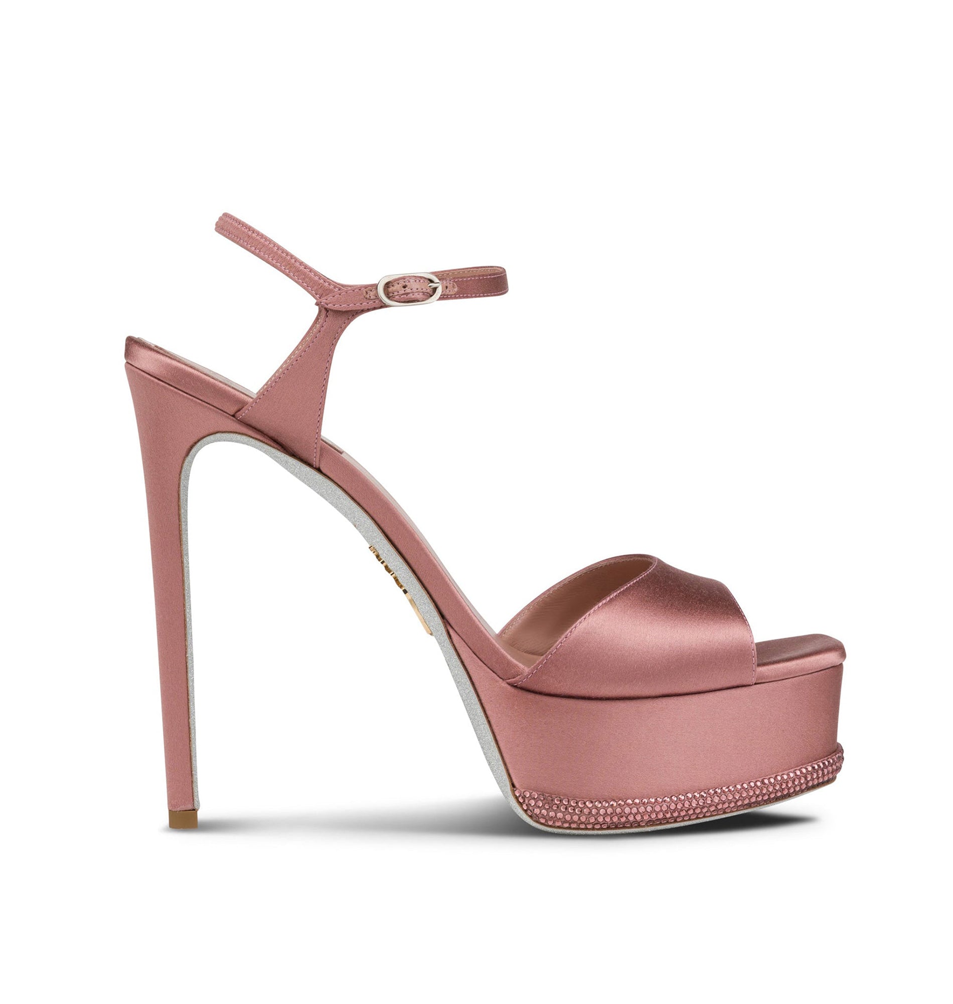 Sandales à plateforme Anastasia 130 à strass en satin - Blush & Blush Rose