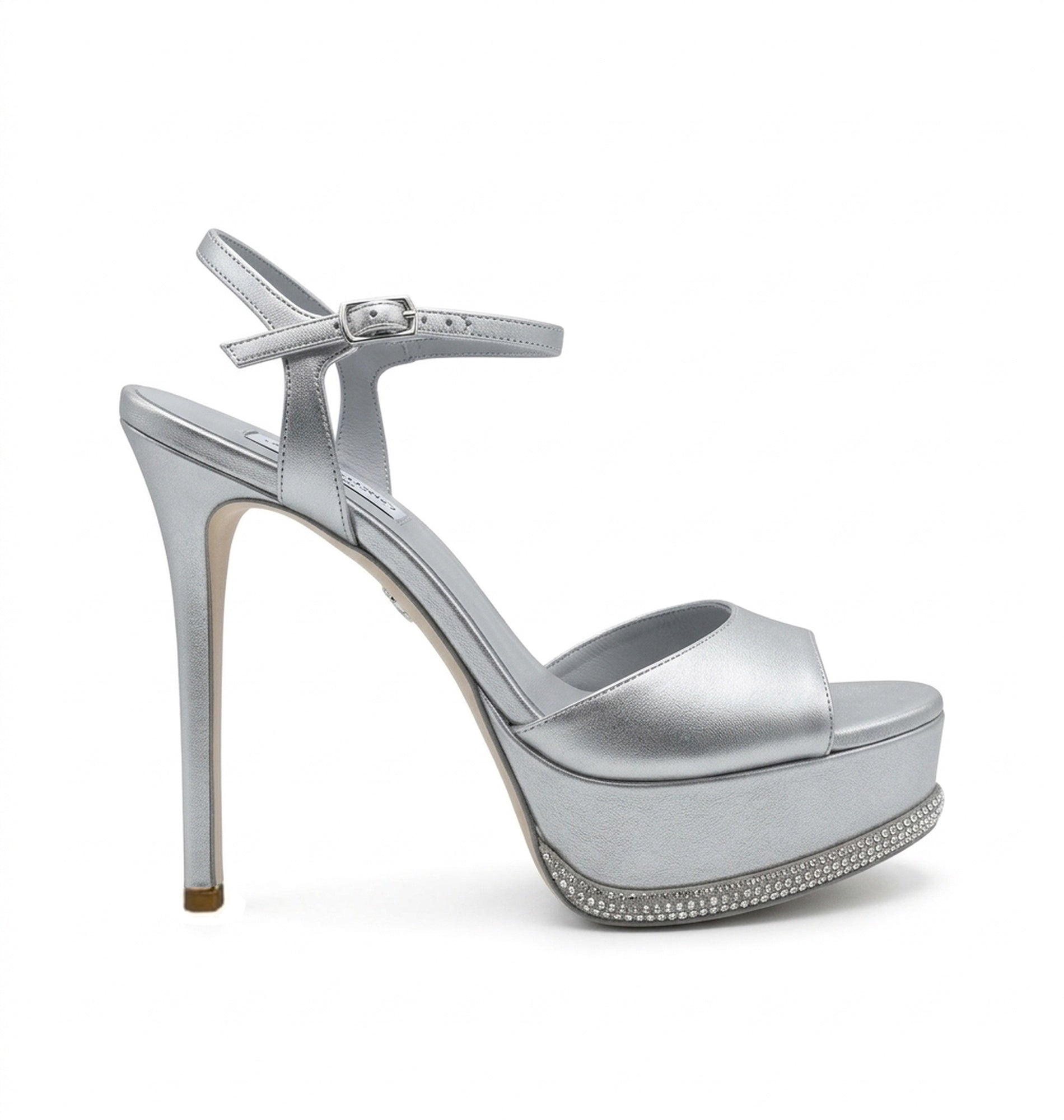 Sandales à plateforme Anastasia 130 à strass en satin - Grigio & Silvershade