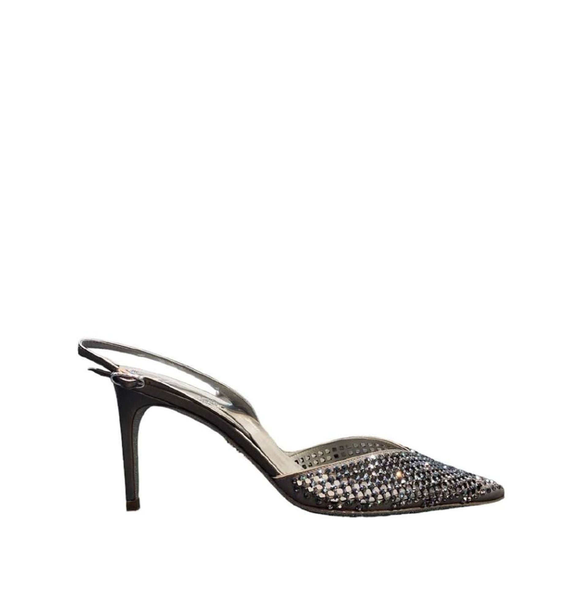 Slingbacks Ginger 80 à strass en cuir - Grigio & Light Crome