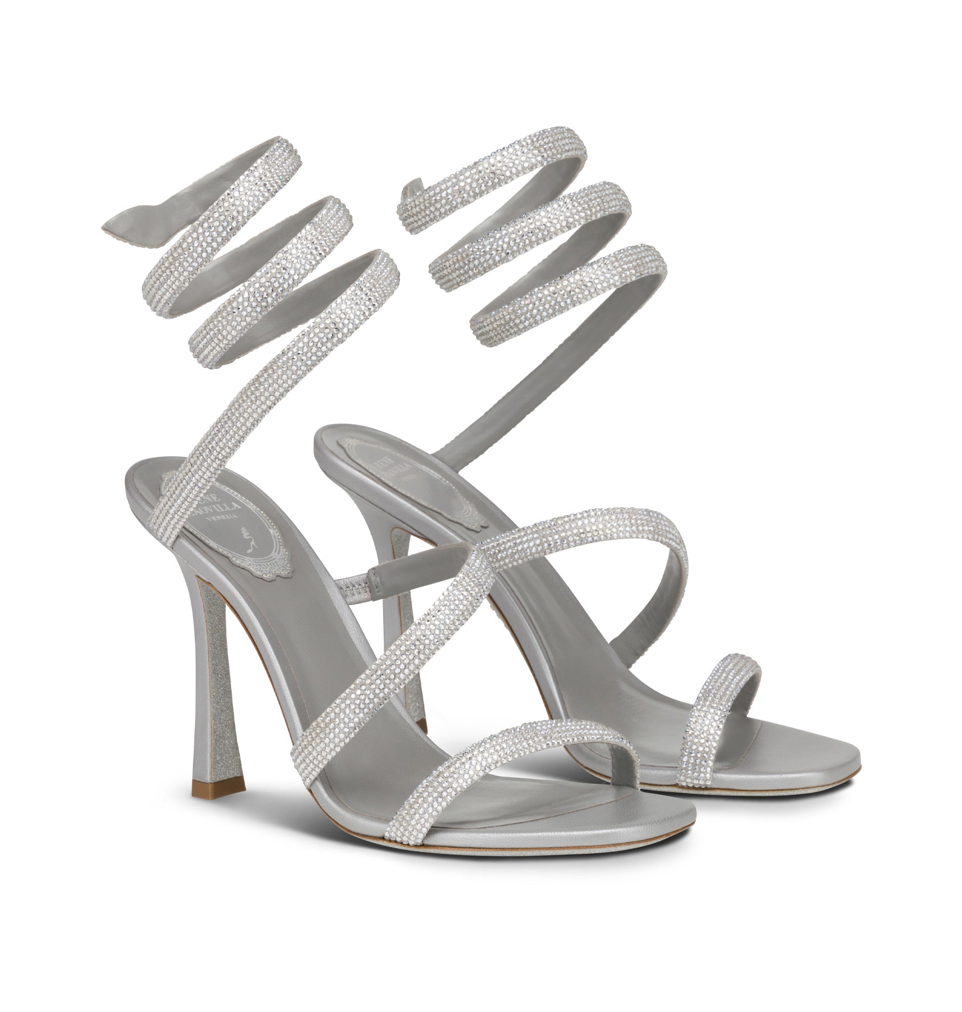 Sandales à talons Cleopatra 105 à strass en satin - Grigio & Silvershade