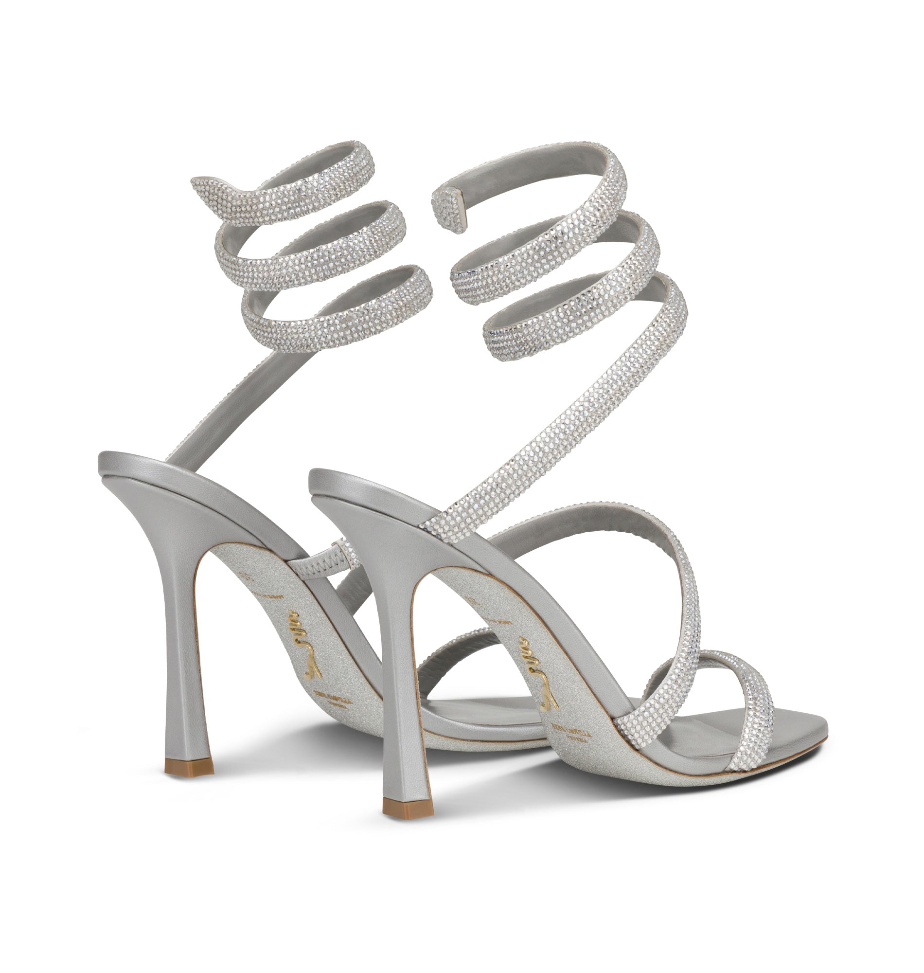 Sandales à talons Cleopatra 105 à strass en satin - Grigio & Silvershade