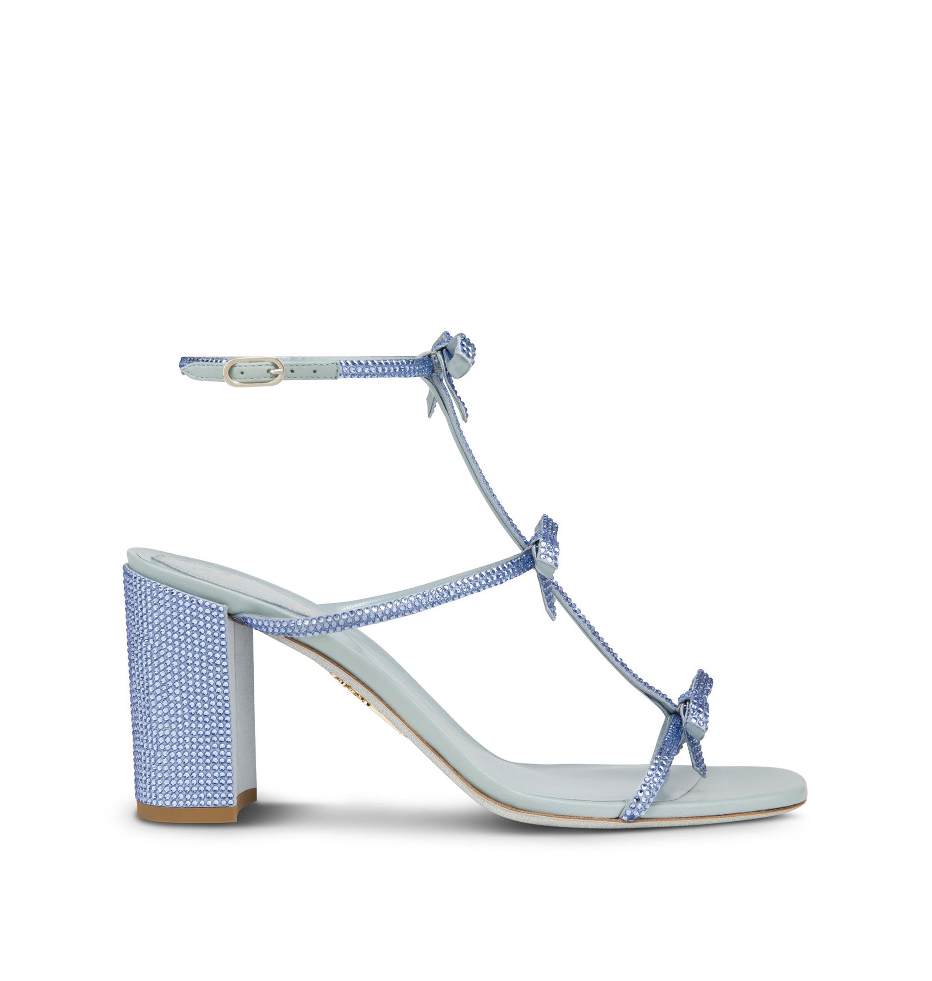 Sandales à talons Caterina 80 à strass en satin - Light Sapphire
