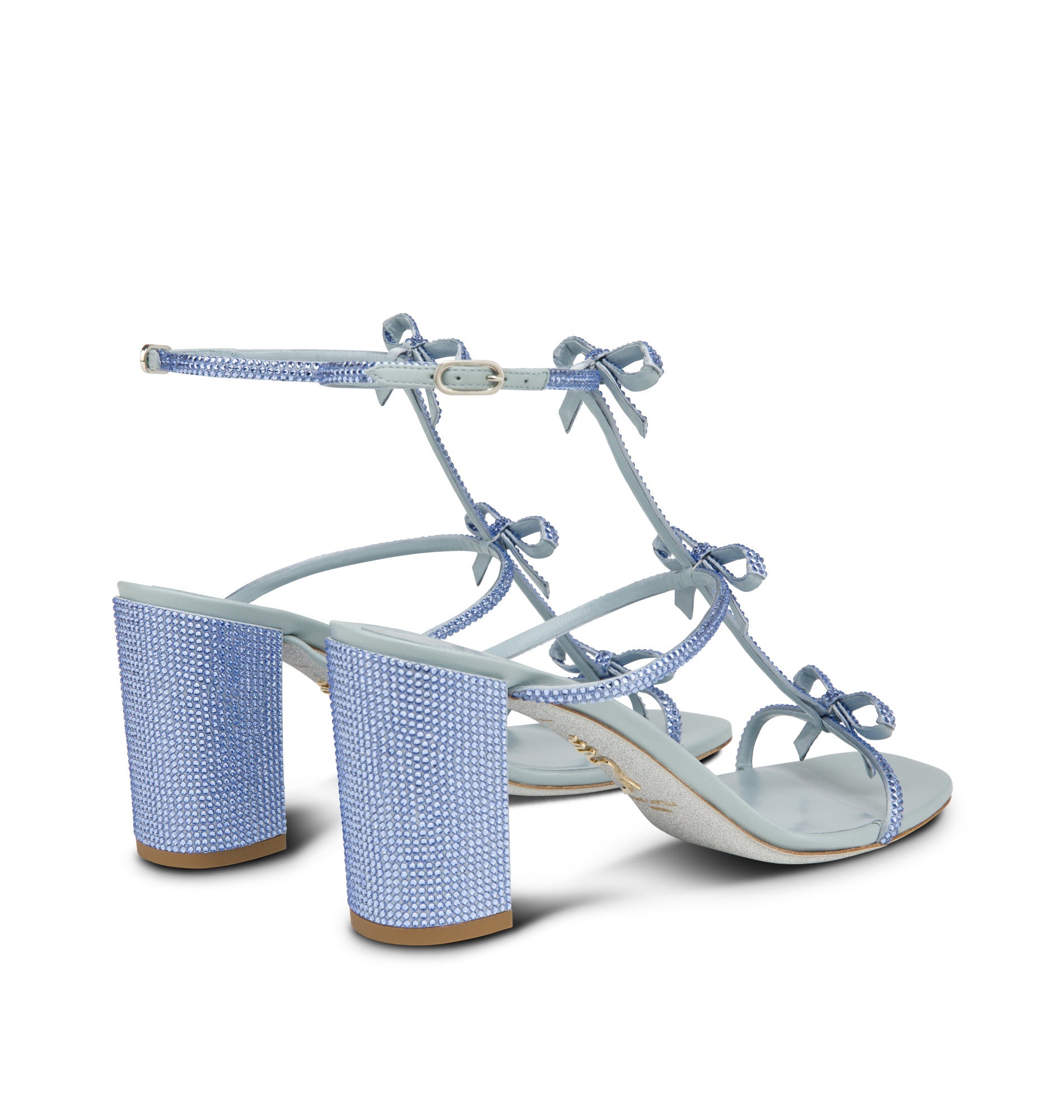 Sandales à talons Caterina 80 à strass en satin - Light Sapphire