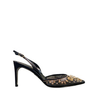 Slingbacks Aretha 80 à strass en cuir - Nero & Oro
