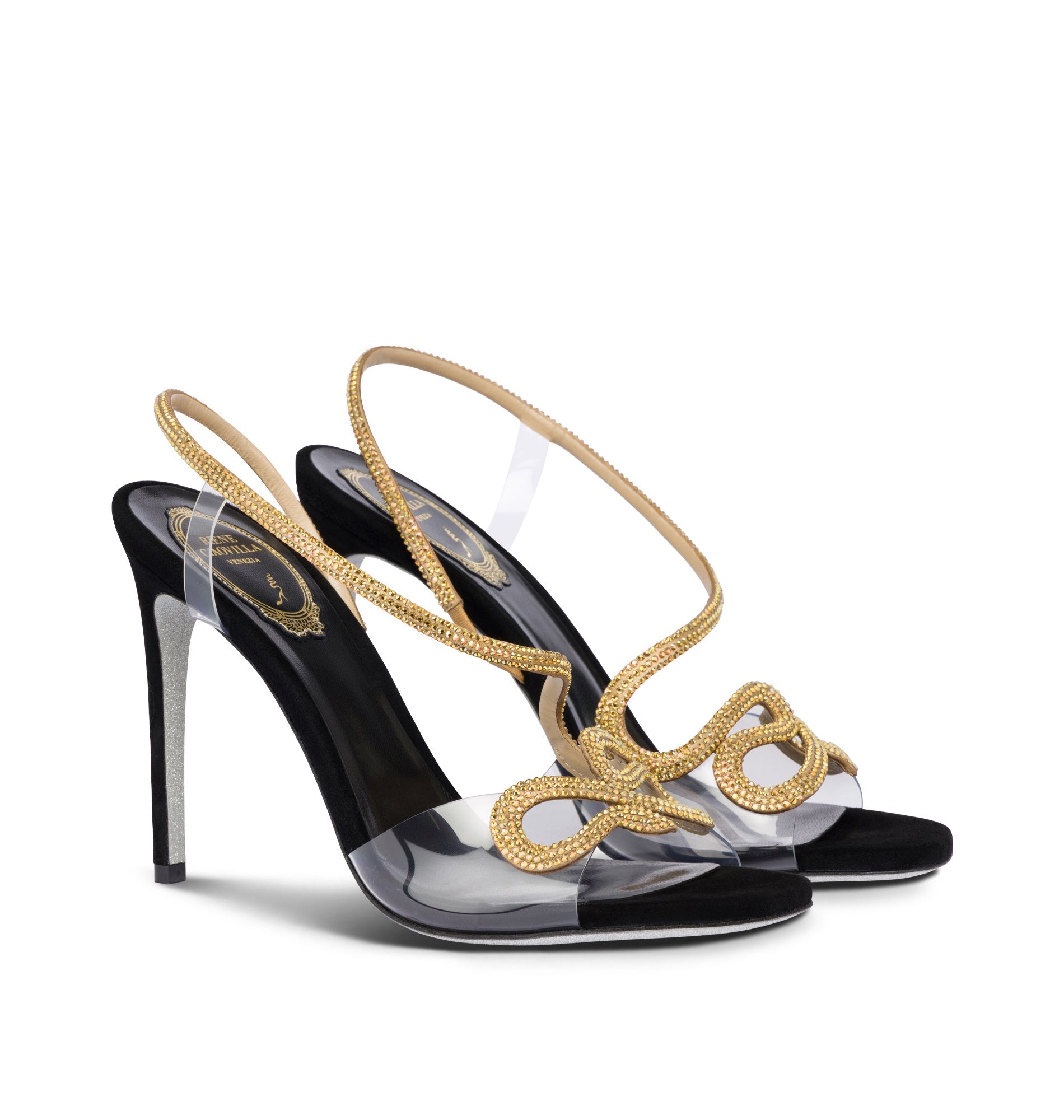 Sandales à talons Morgana 105 à strass en daim - Nero & Sunshine