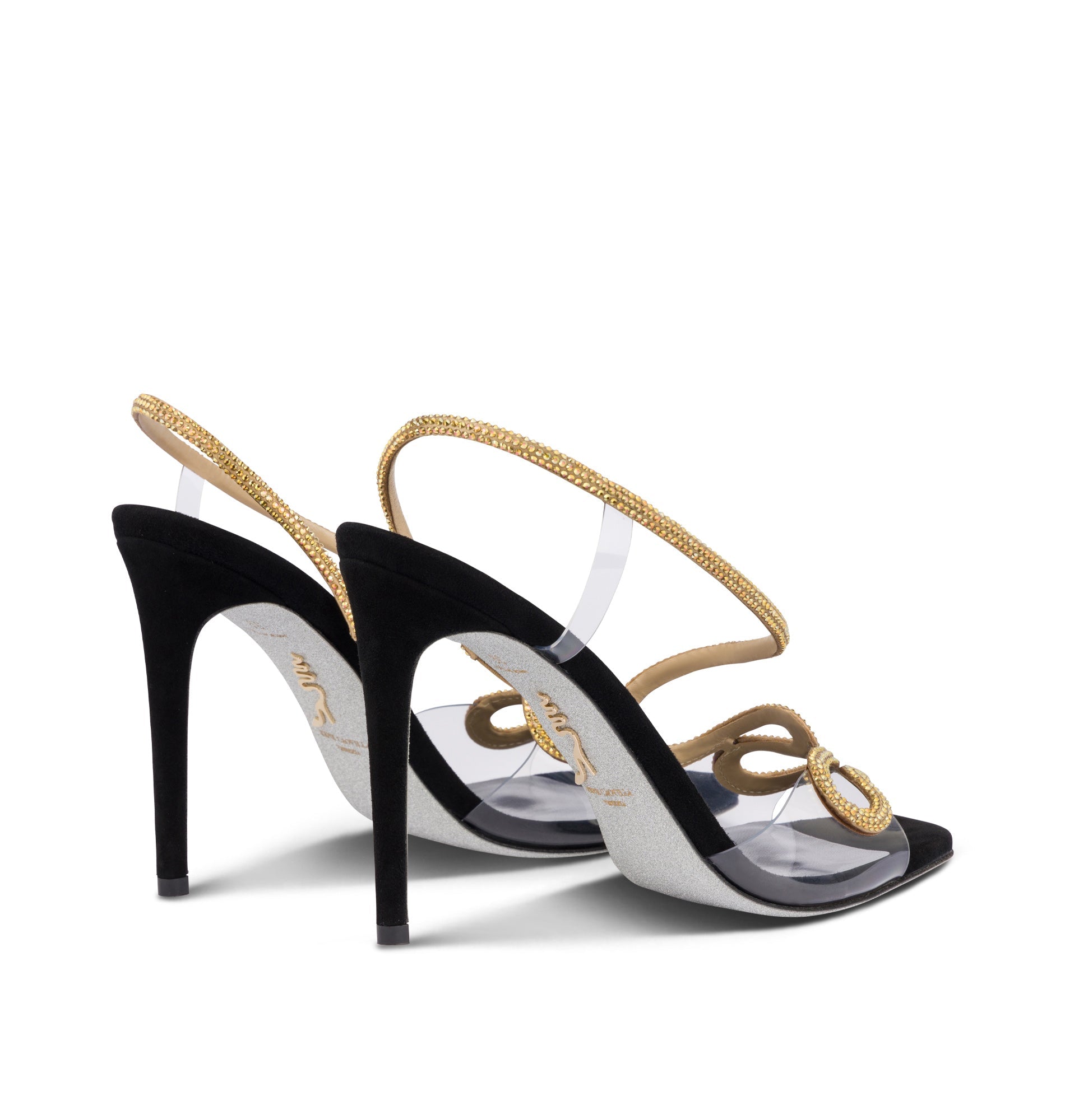 Sandales à talons Morgana 105 à strass en daim - Nero & Sunshine