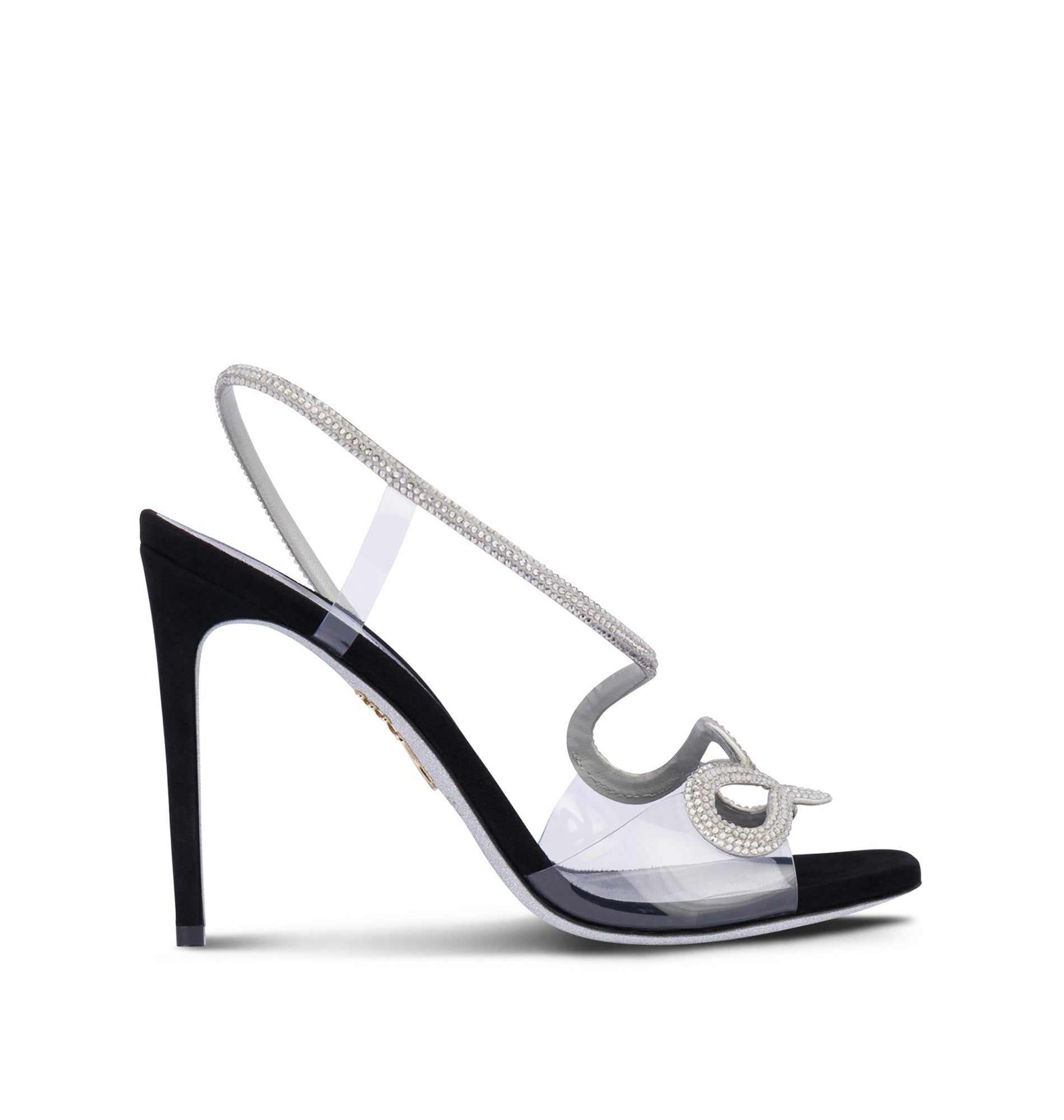 Morgana 105 heeled sandals with suede rhinestones - Nero & Silver Shade