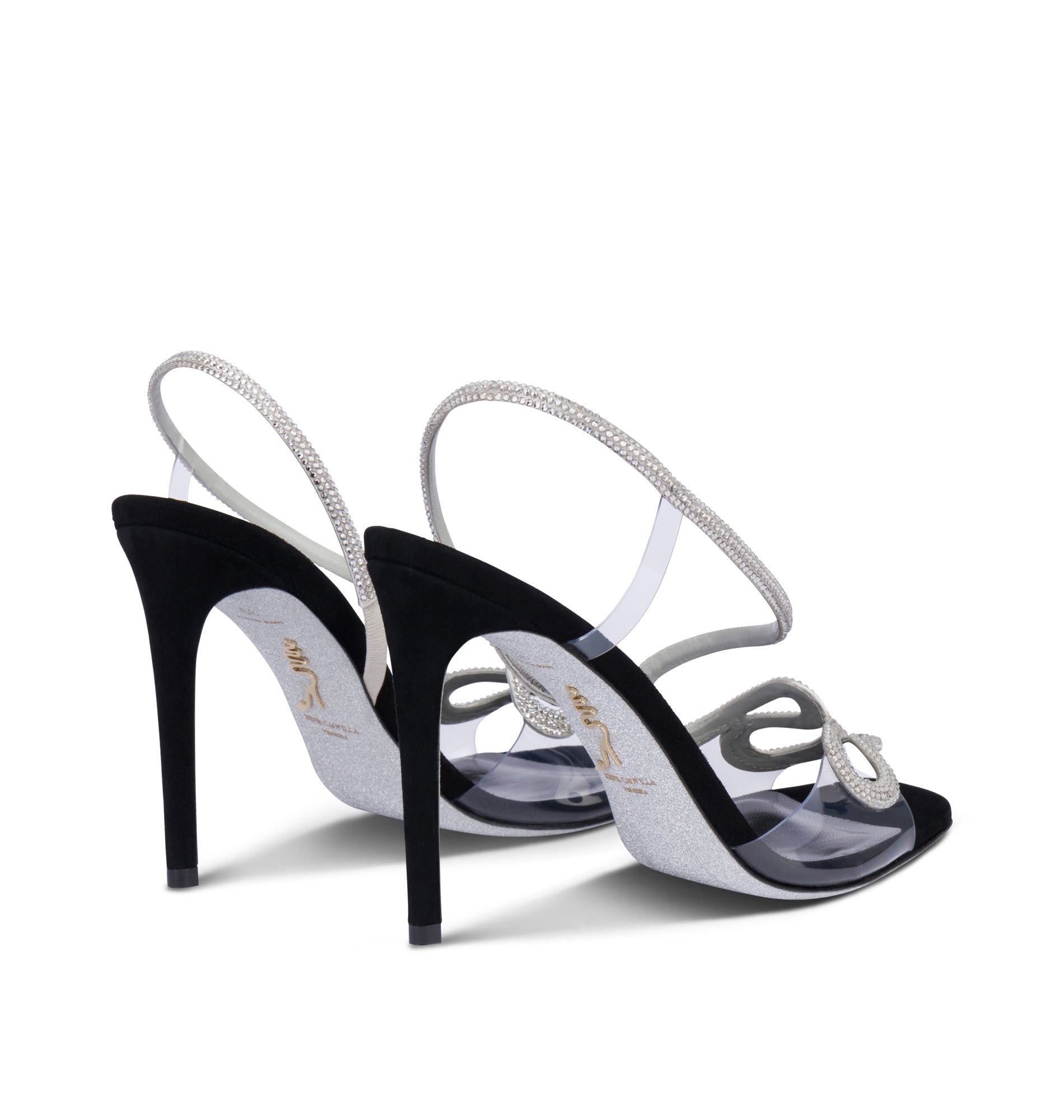 Morgana 105 heeled sandals with suede rhinestones - Nero & Silver Shade