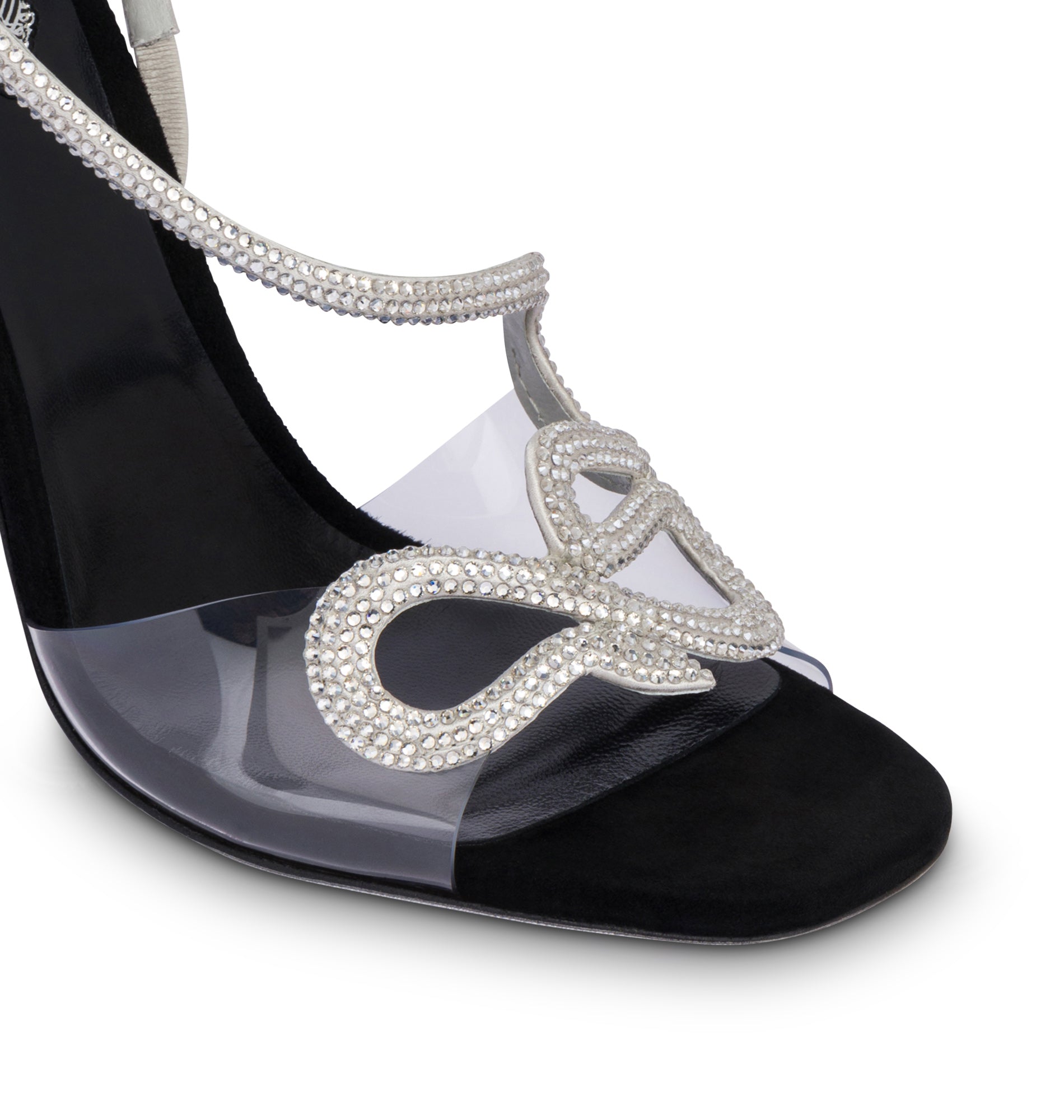 Morgana 105 heeled sandals with suede rhinestones - Nero & Silver Shade