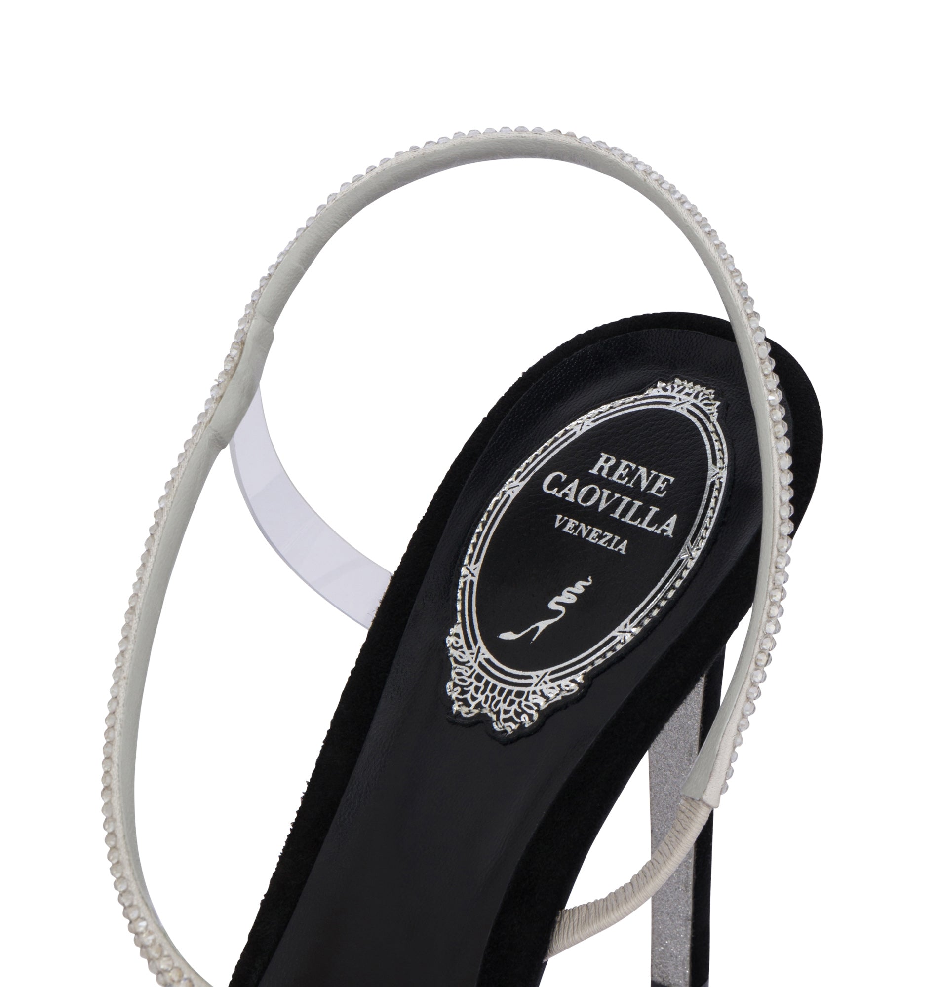 Morgana 105 heeled sandals with suede rhinestones - Nero & Silver Shade