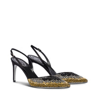 Slingbacks Jackie 80 à strass en satin - Nero & Jet Dorado