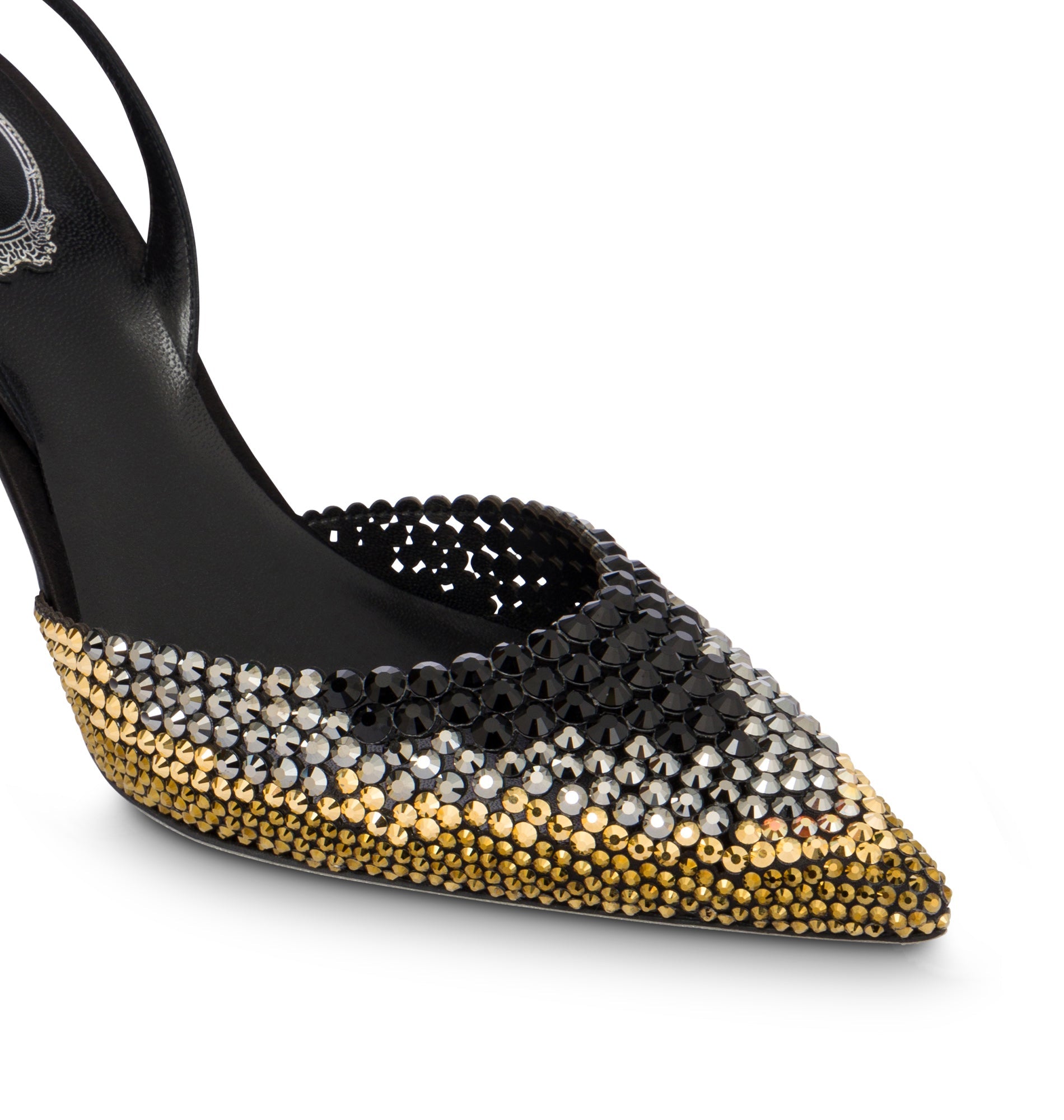 Slingbacks Jackie 80 à strass en satin - Nero & Jet Dorado
