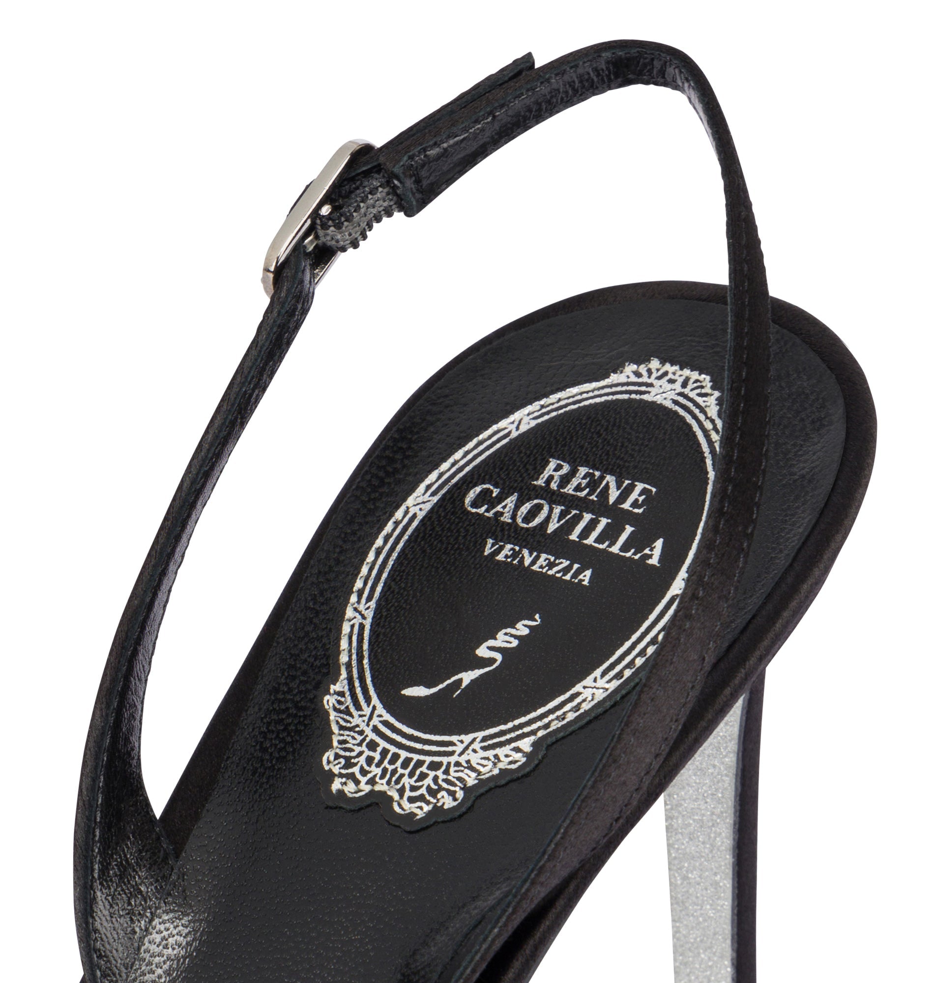 Slingbacks Jackie 80 à strass en satin - Nero & Jet Dorado