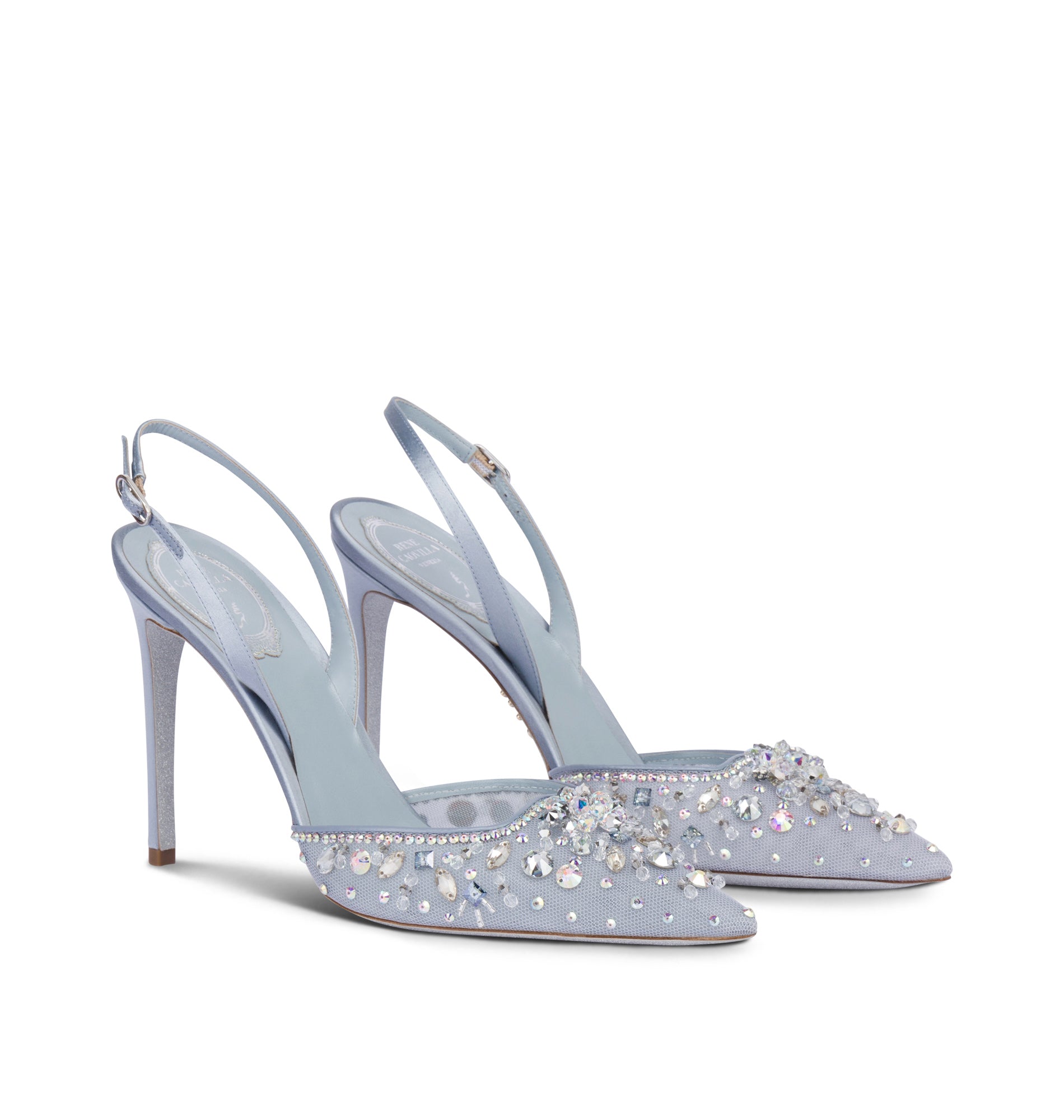 Cinderella 105 satin rhinestone slingbacks - Grigio & Crystal