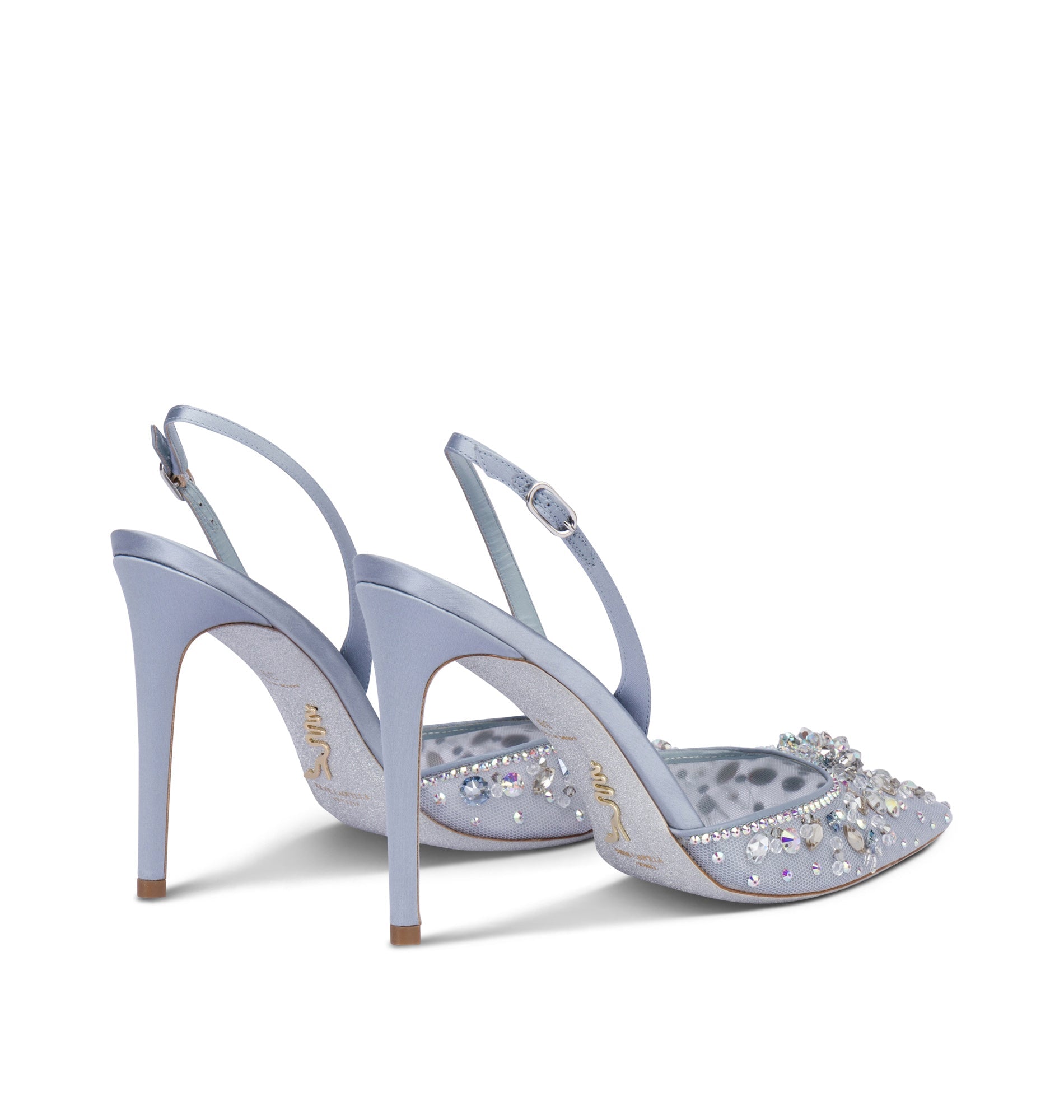 Cinderella 105 satin rhinestone slingbacks - Grigio & Crystal