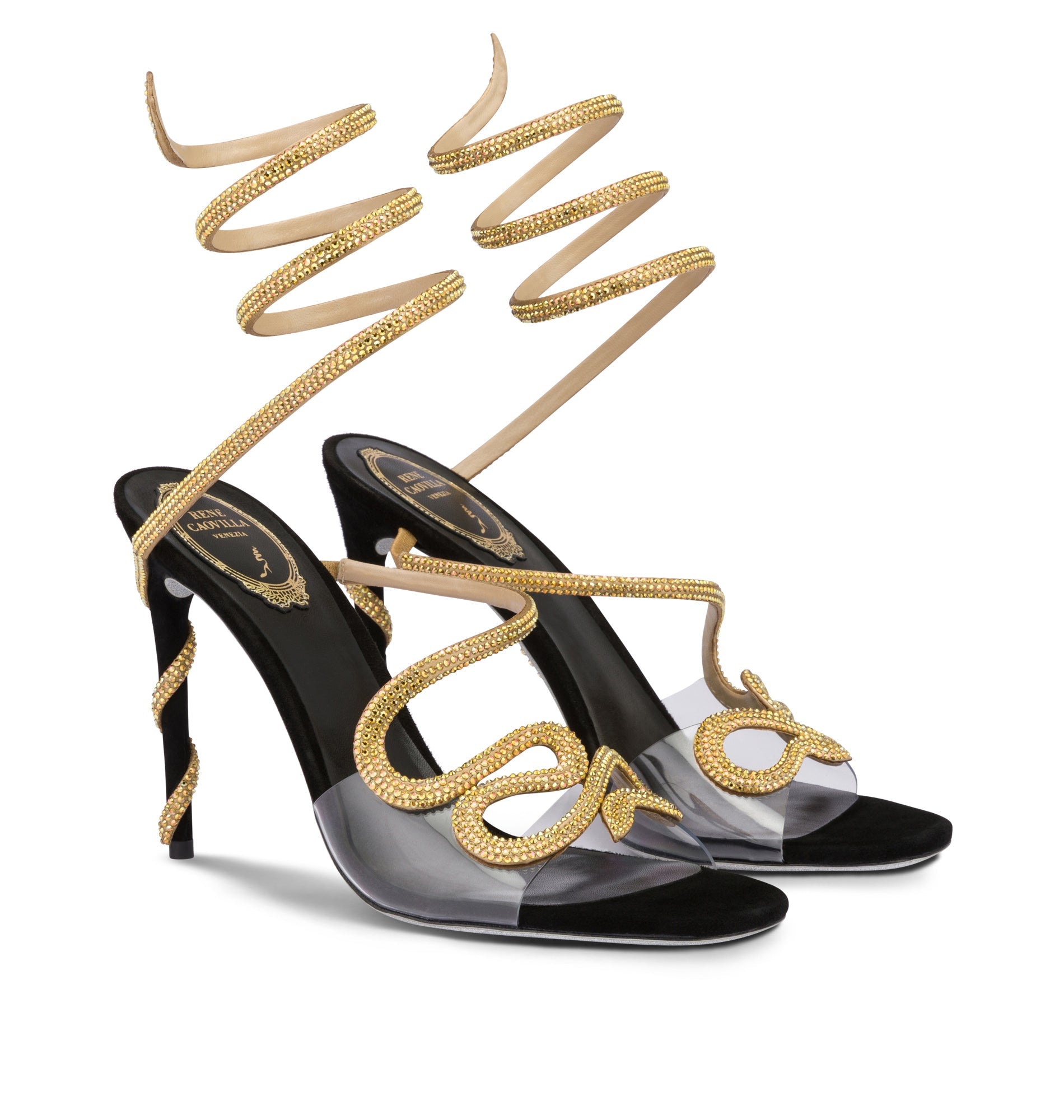 Sandales à talons Morgana 105 à strass en daim - Nero & Sunshine