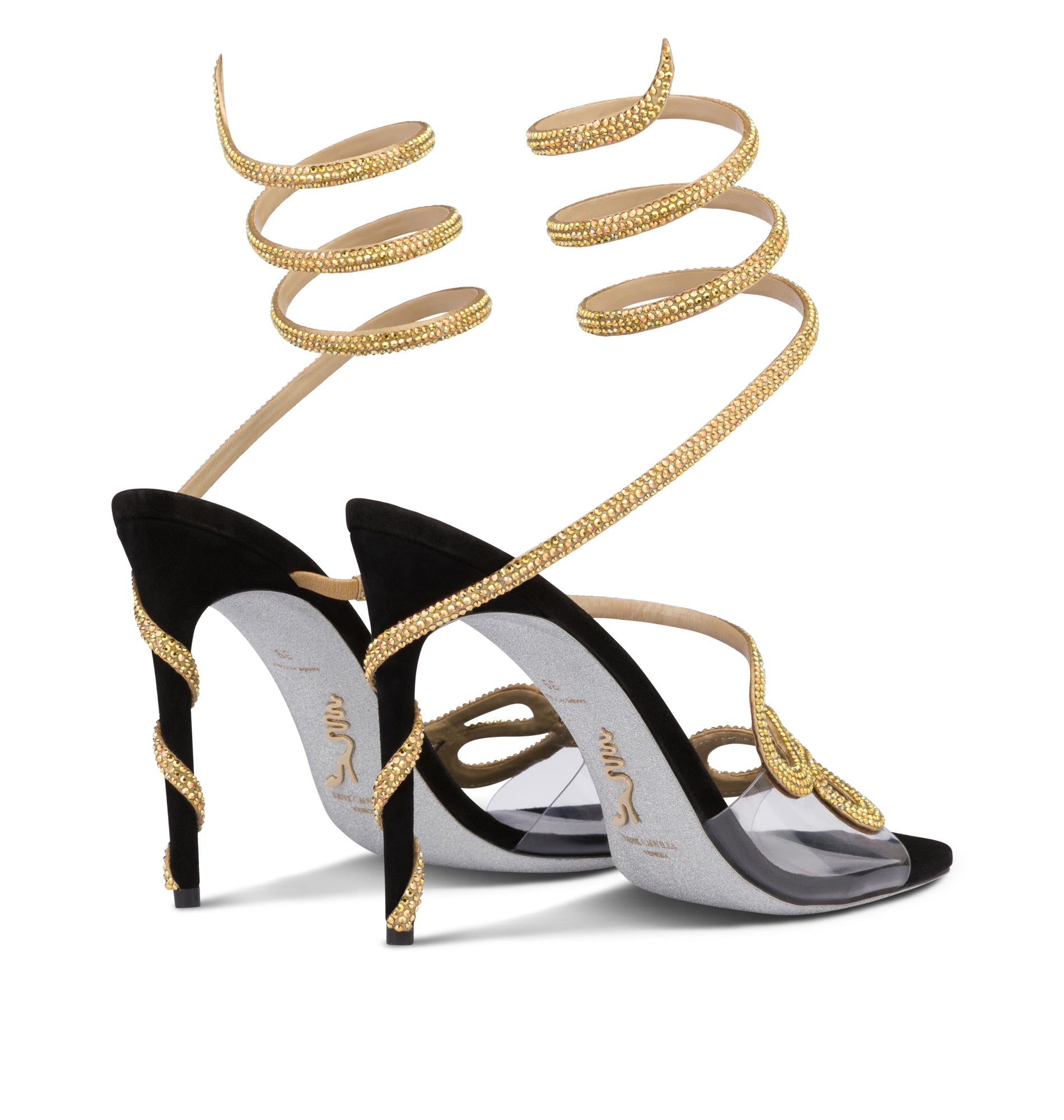 Sandales à talons Morgana 105 à strass en daim - Nero & Sunshine