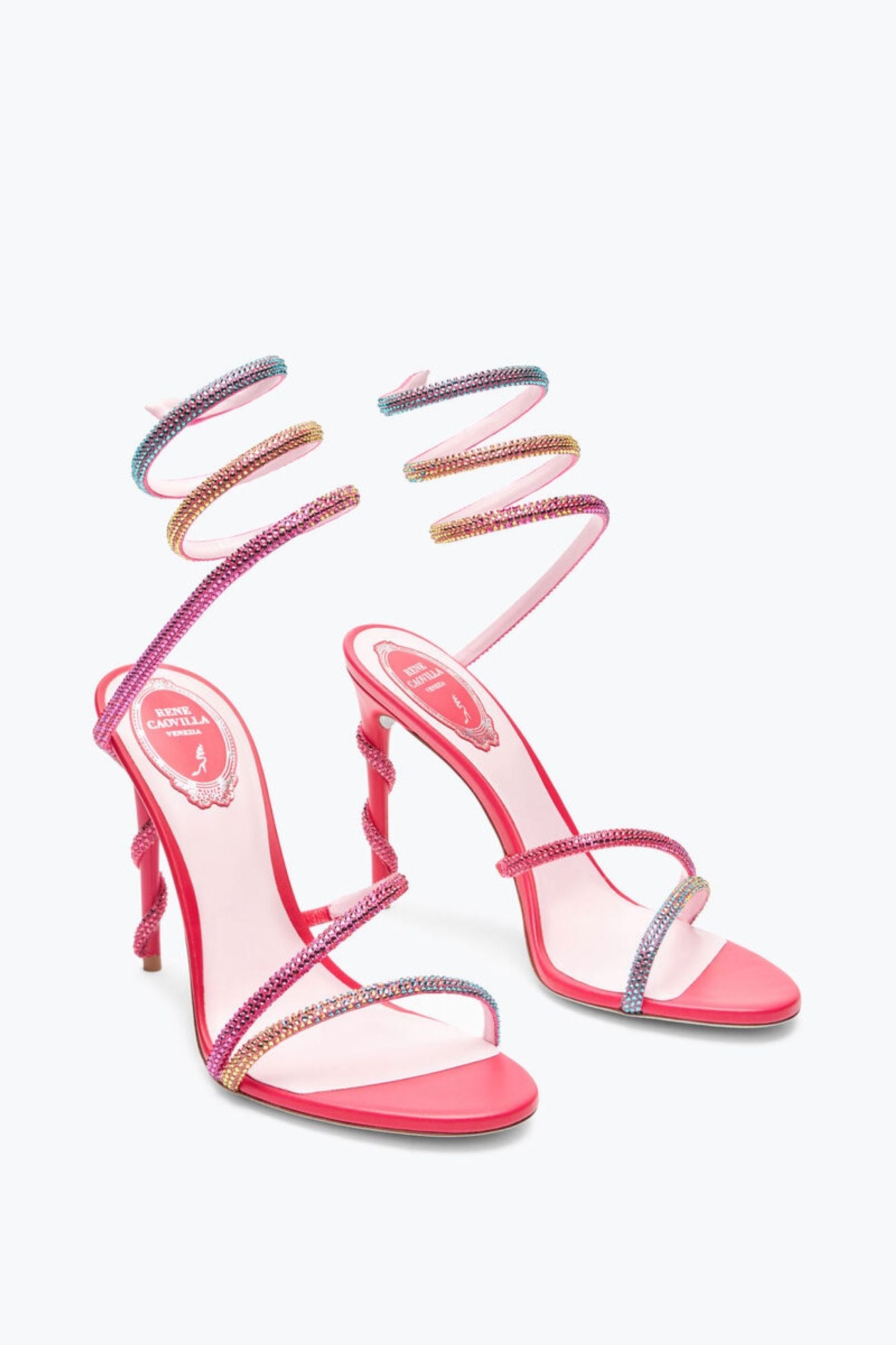 Margot 105 satin rhinestone heels - Corallo & Zircon