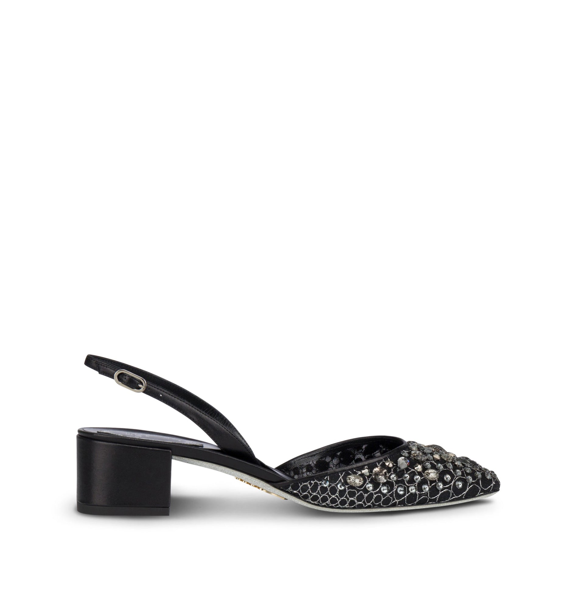 Slingbacks Cinderella 40 à strass en cuir et tissu - Nero & Silver Night