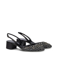 Slingbacks Cinderella 40 à strass en cuir et tissu - Nero & Silver Night