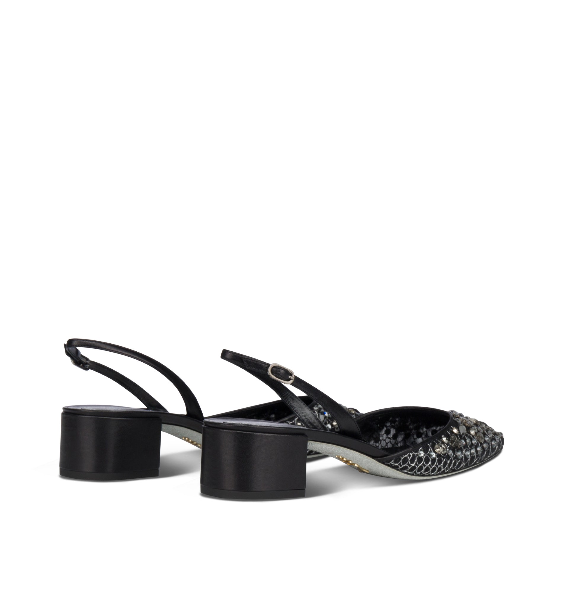 Slingbacks Cinderella 40 à strass en cuir et tissu - Nero & Silver Night