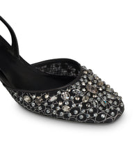 Slingbacks Cinderella 40 à strass en cuir et tissu - Nero & Silver Night