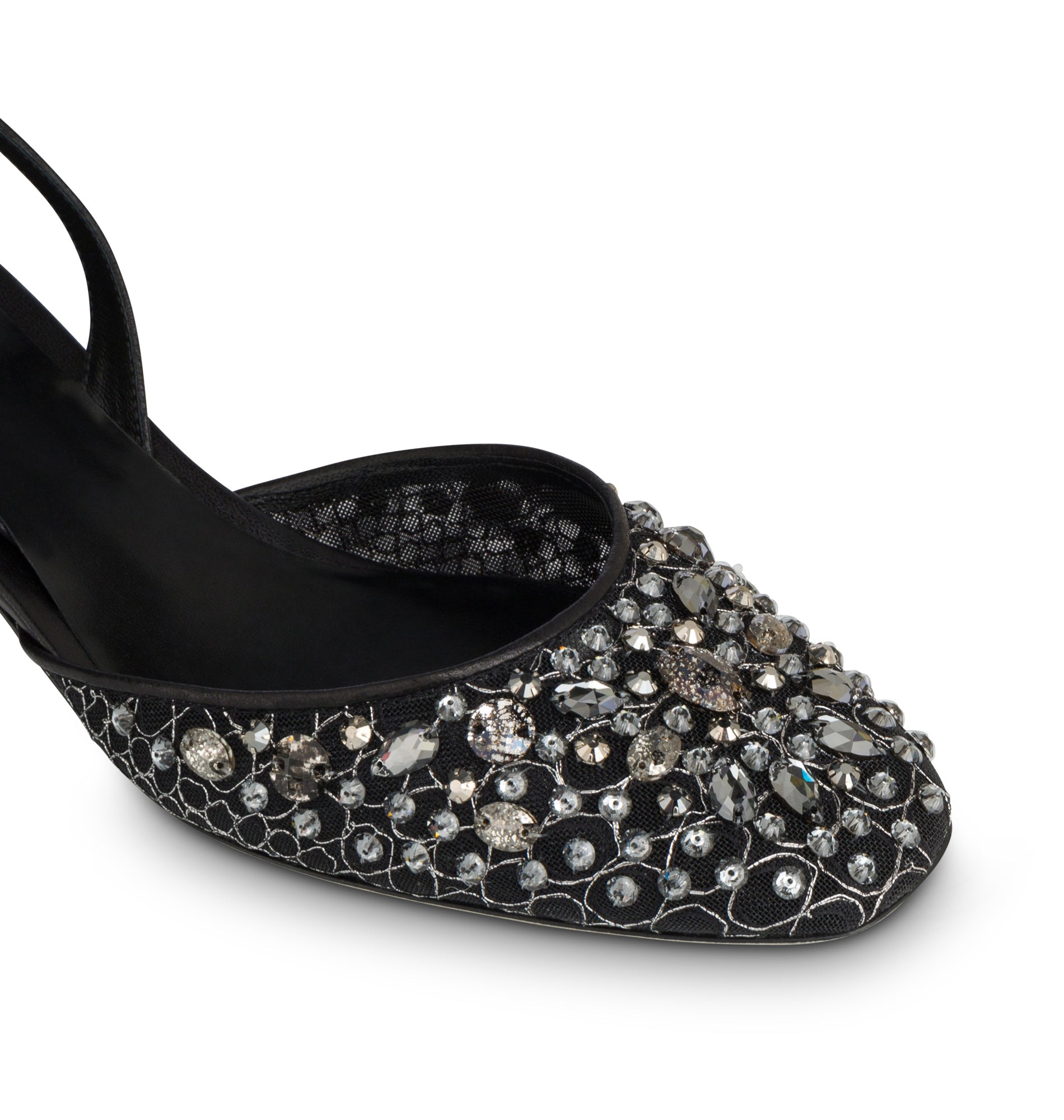 Slingbacks Cinderella 40 à strass en cuir et tissu - Nero & Silver Night