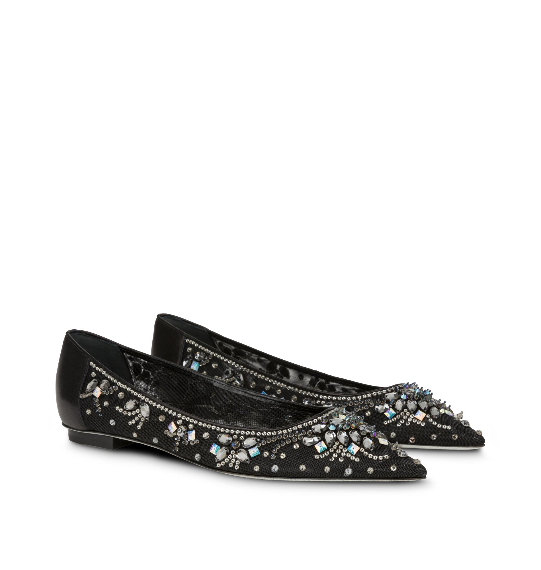 Ballerines Cinderella à strass en cuir et tissu - Nero & Silver Night