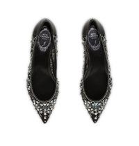 Ballerines Cinderella à strass en cuir et tissu - Nero & Silver Night