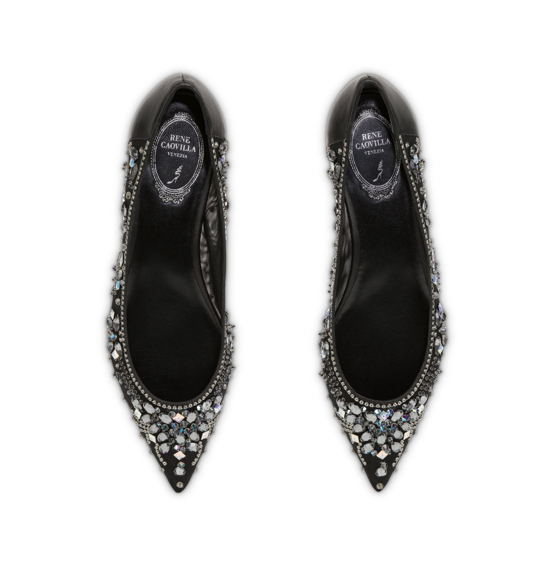 Ballerines Cinderella à strass en cuir et tissu - Nero & Silver Night