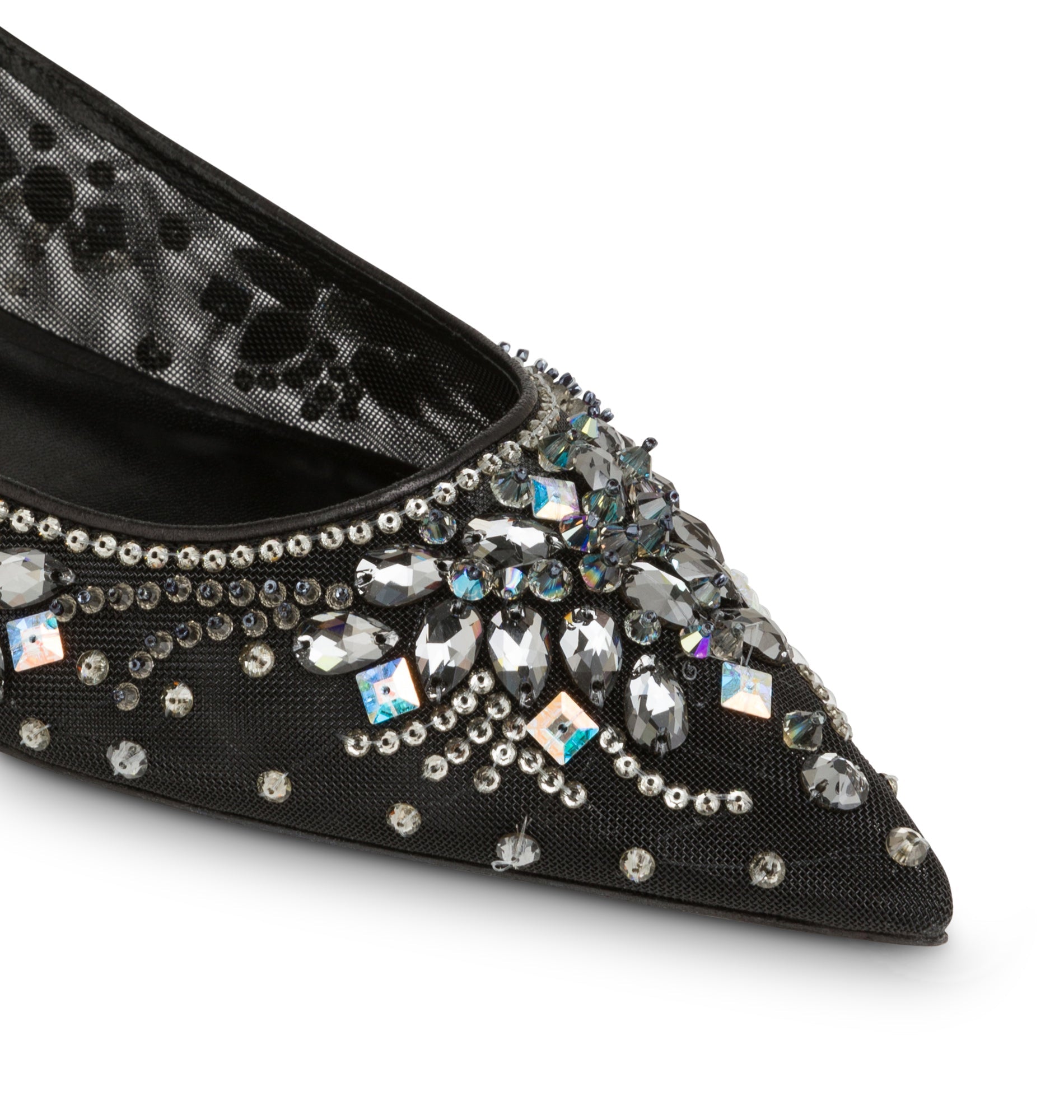 Ballerines Cinderella à strass en cuir et tissu - Nero & Silver Night