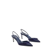 Slingbacks Cleopatra 60 à strass en satin - Blue & Dark Indigo